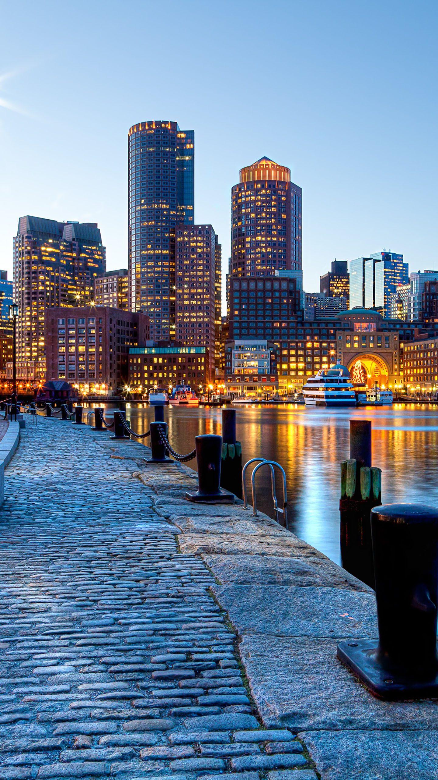 City Buildings Lake Water Blue Evening 4K Wallpaper