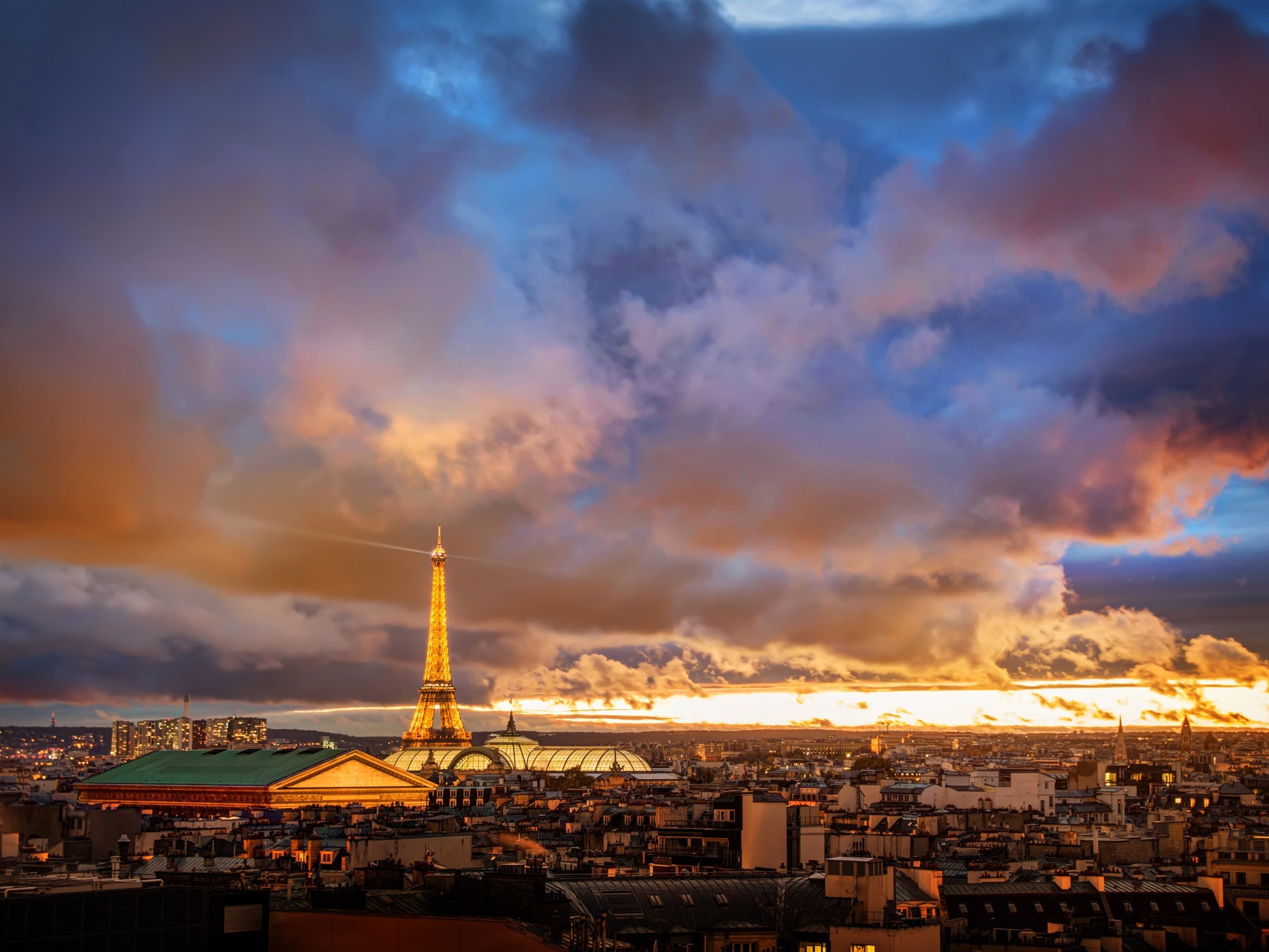 French Paris Eiffel Tower Sunset 4K Ultra HD