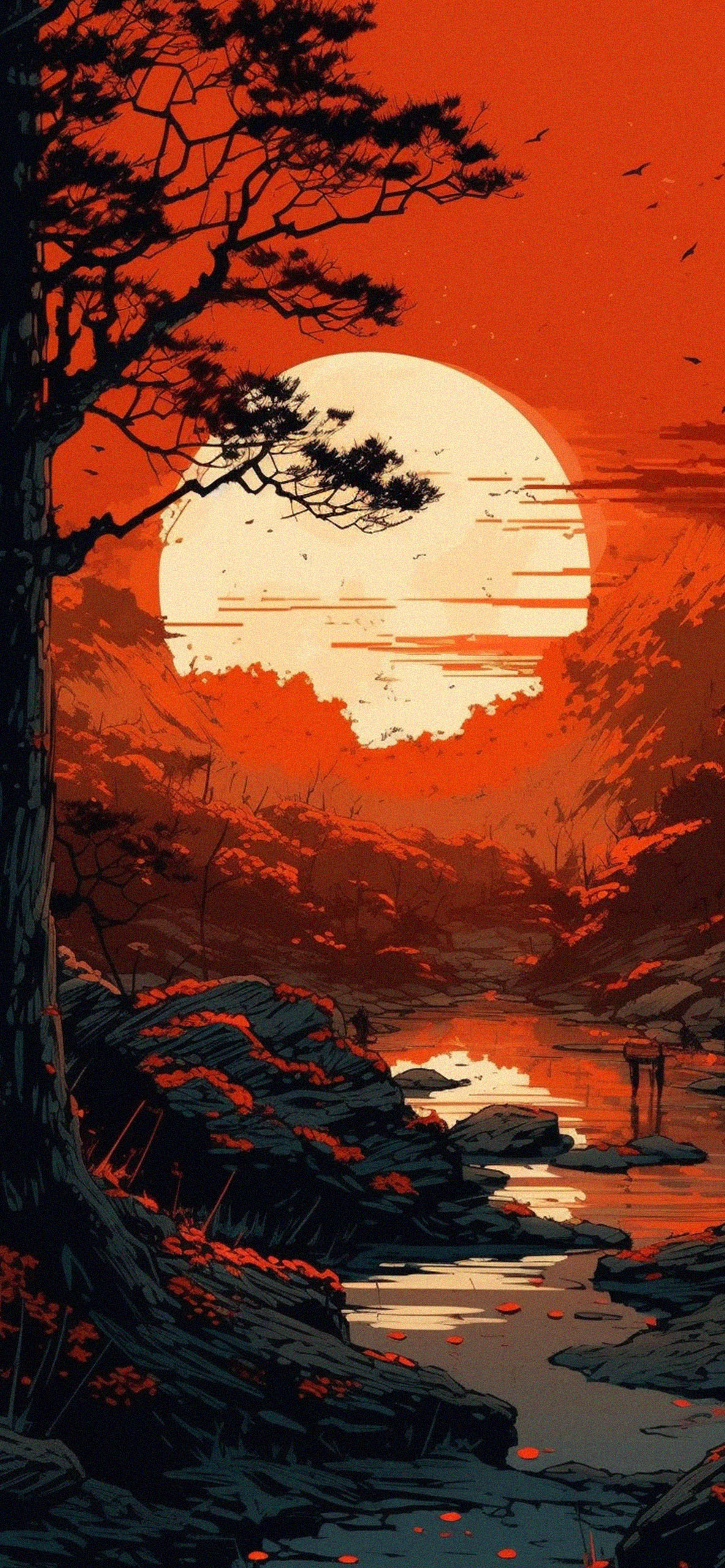 Red Sunset Anime Wallpaper Red Wallpaper for iPhone
