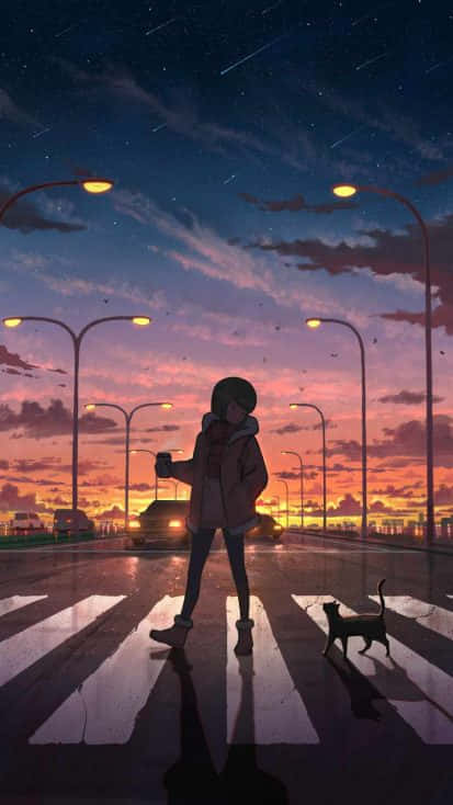Sunset Anime Girl Silhouette 4K Wallpaper iPhone HD Phone #6480f