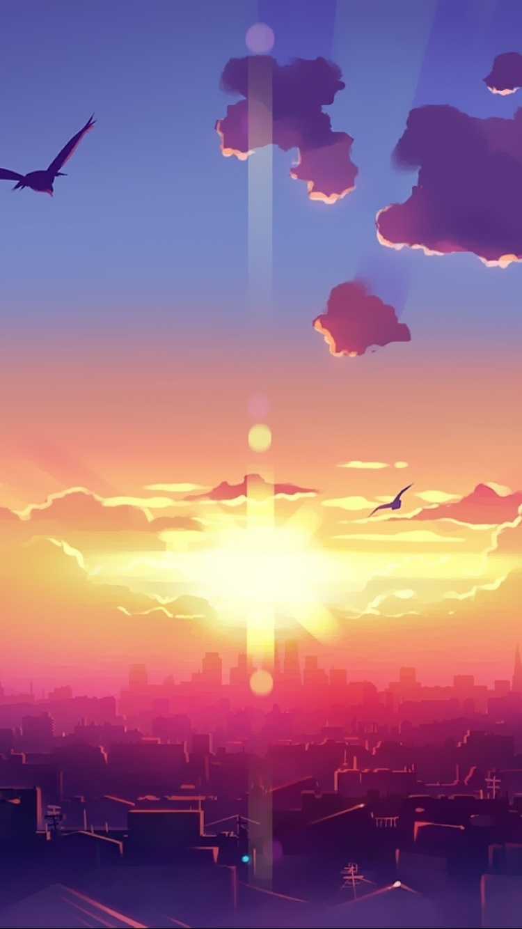 Anime Sunset Phone Wallpaper