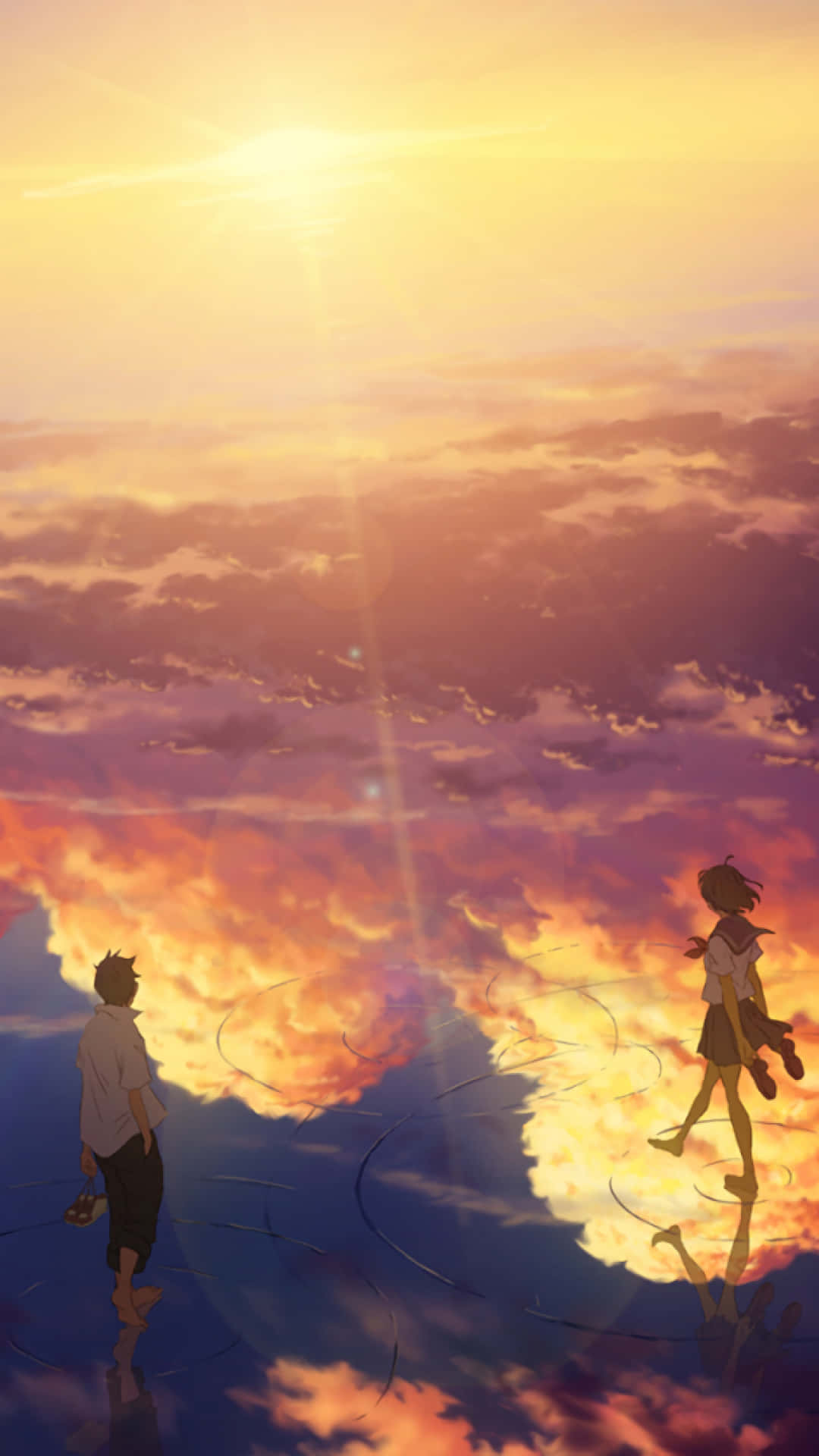 Download Enjoying the serenity of a colorful anime sunset. Wallpaper