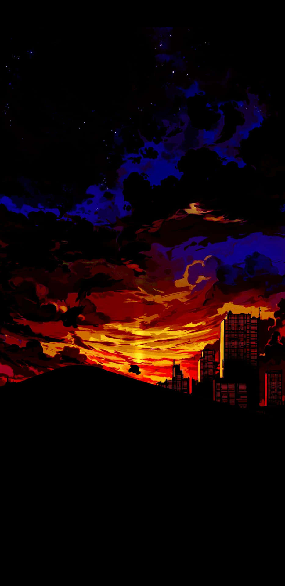 Download A beautiful sunset landscape from an anime world Wallpaper