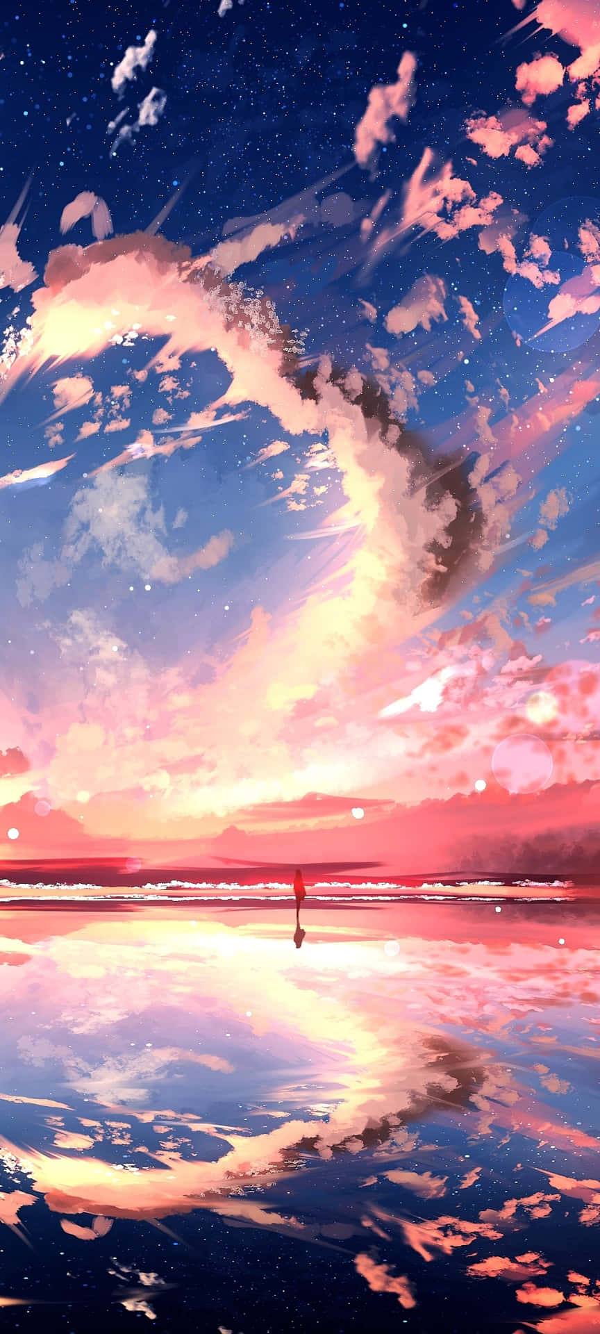 Download Enjoying a beautiful Anime sunset atop a hill Wallpaper