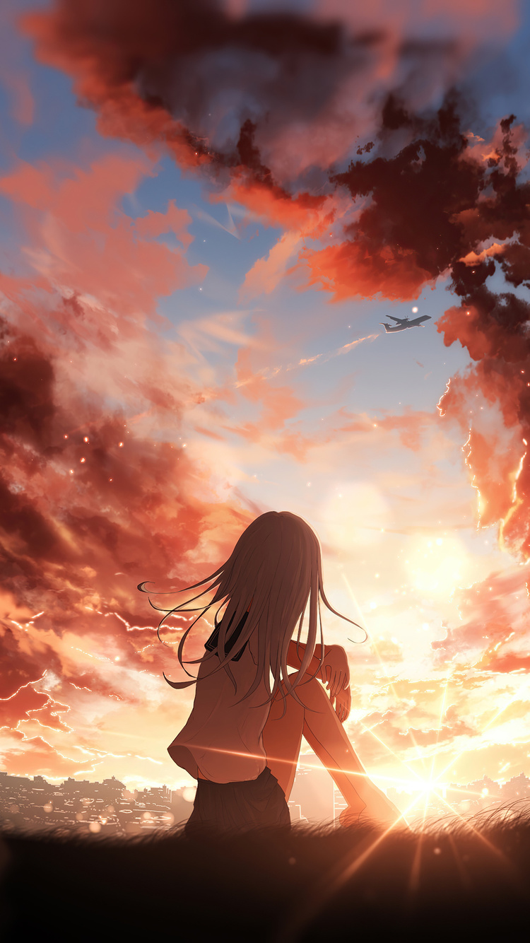 Anime Girl Watching Sunset 4k iPhone 6, iPhone 6S, iPhone 7 , HD 4k Wallpaper, Image, Background, Photos and Picture