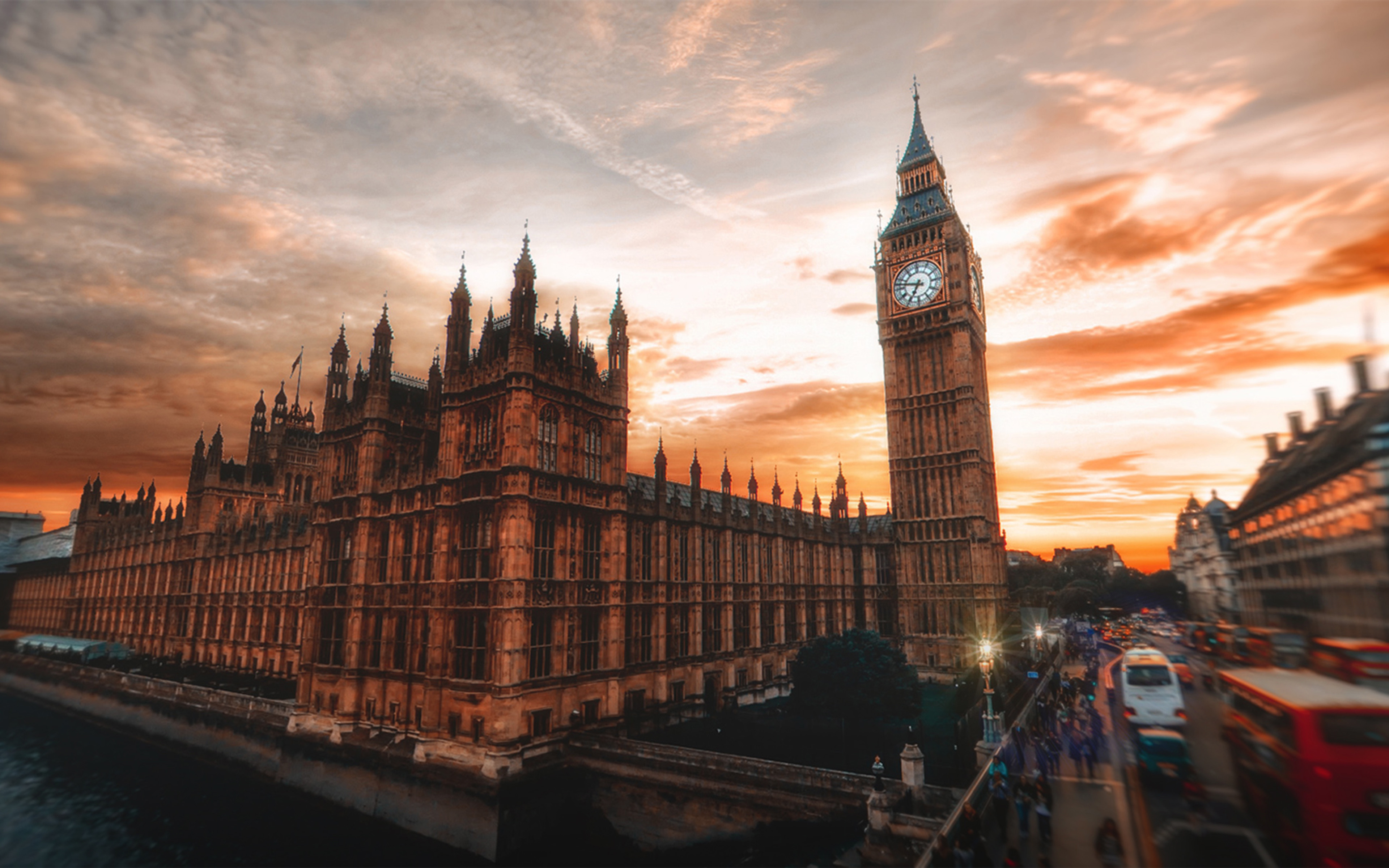 Download wallpaper 4k, London, sunset, Big Ben, Palace of Westminster, United Kingdom, Europe, England, London at evening for desktop with resolution 3840x2400. High Quality HD picture wallpaper