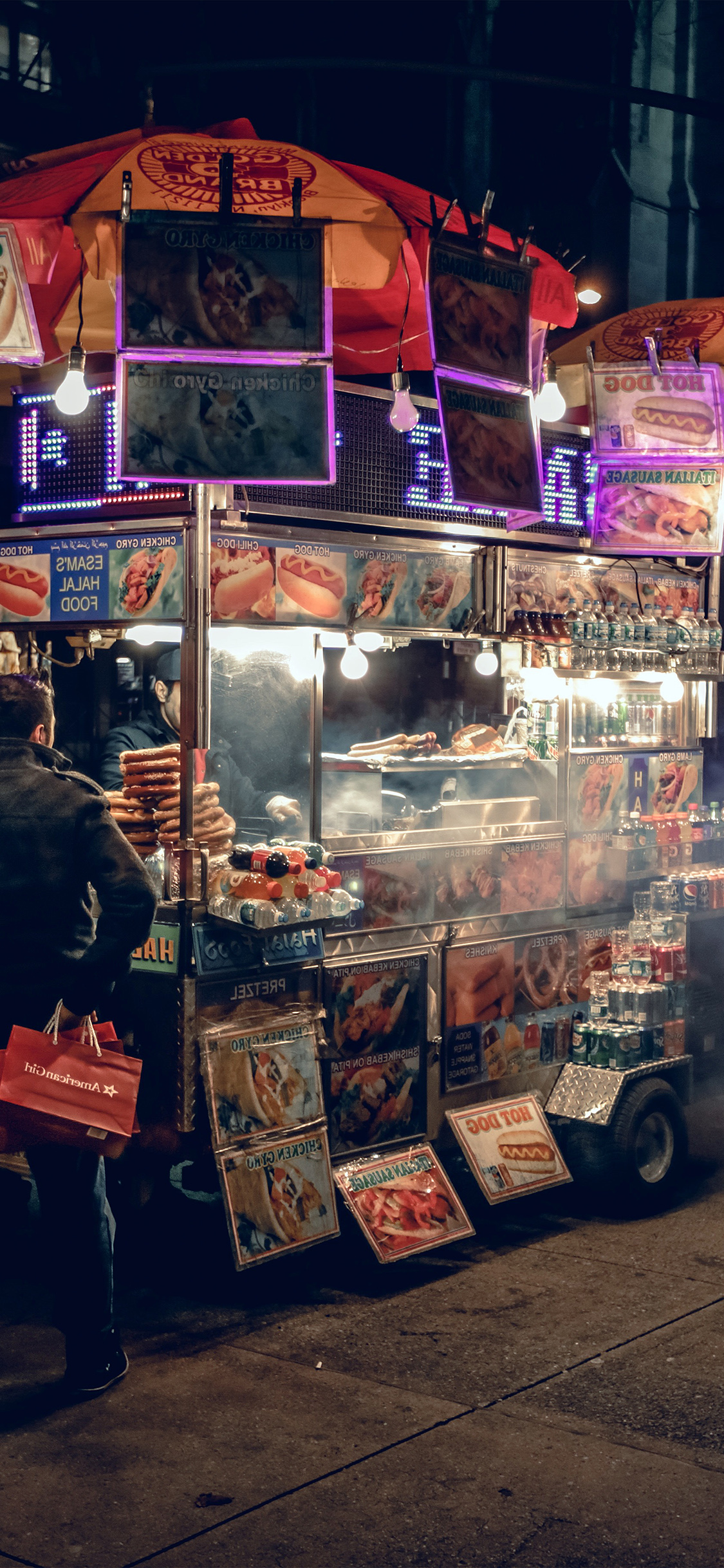 Food Truck Hotdog Night City Dark Wallpaper