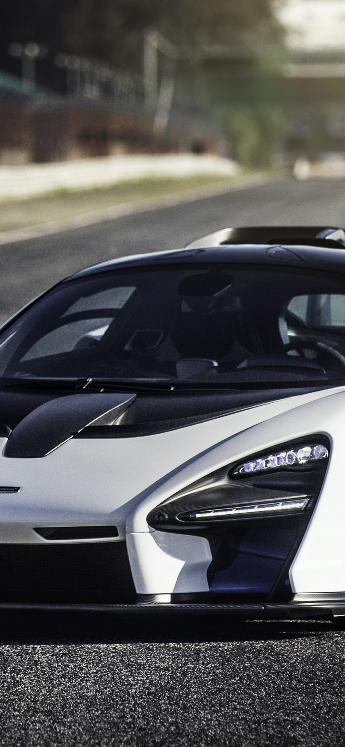 Download wallpaper 1125x2436 mclaren senna, white, racing track, 2018, iphone x, 1125x2436 HD background, 9988