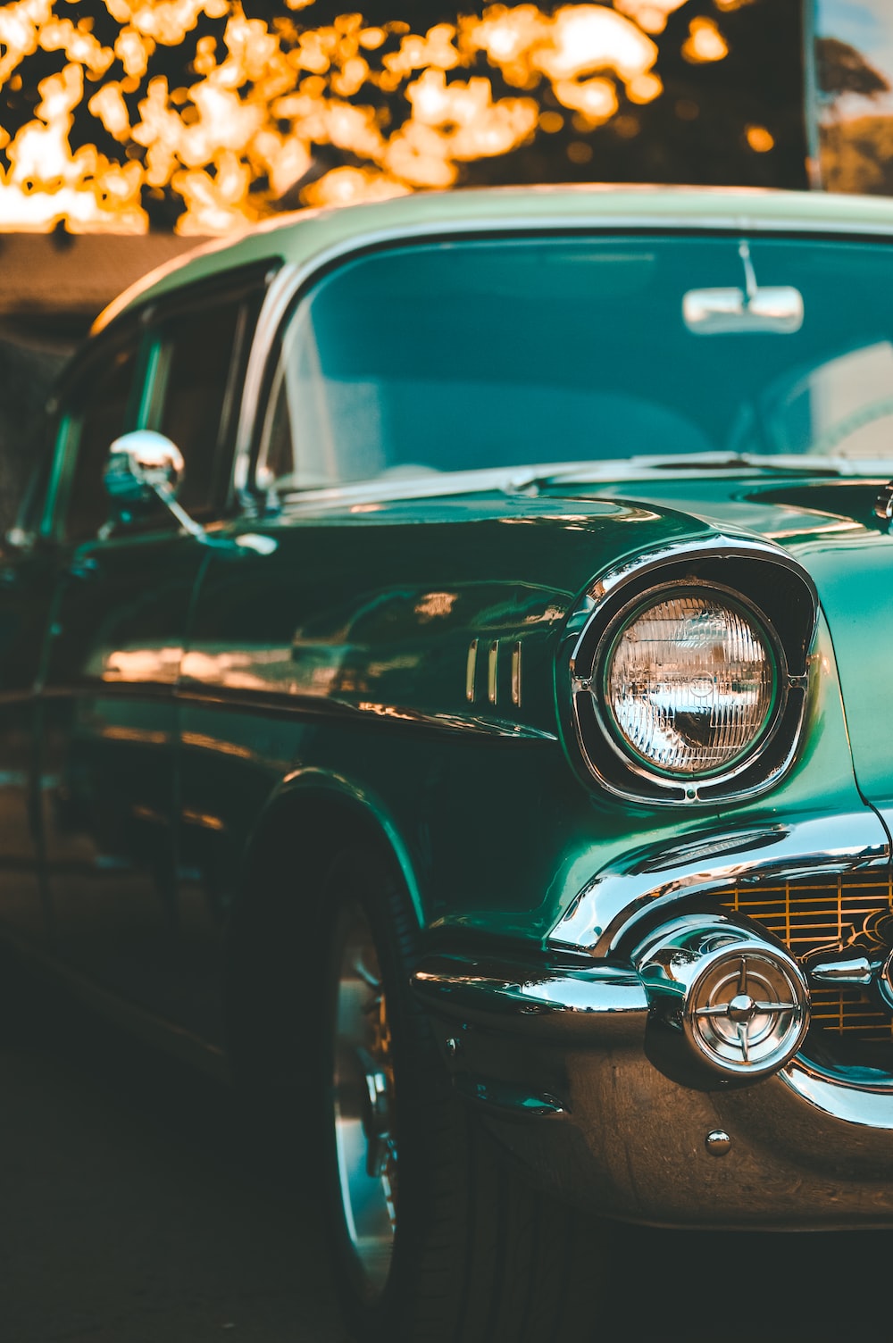 Black classic car in close up photography photo