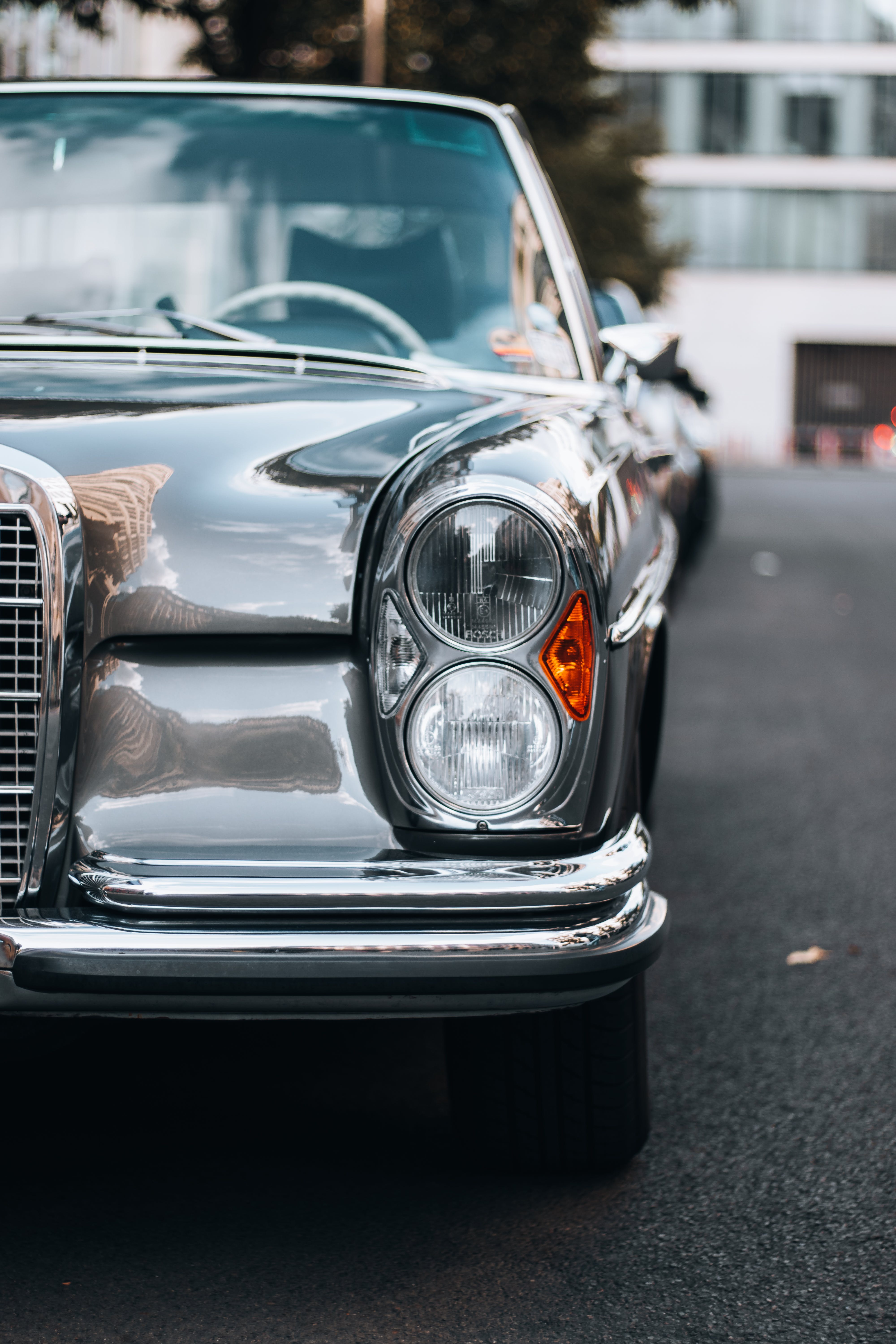 Close Up Shot Of A Gray Classic Car · Free
