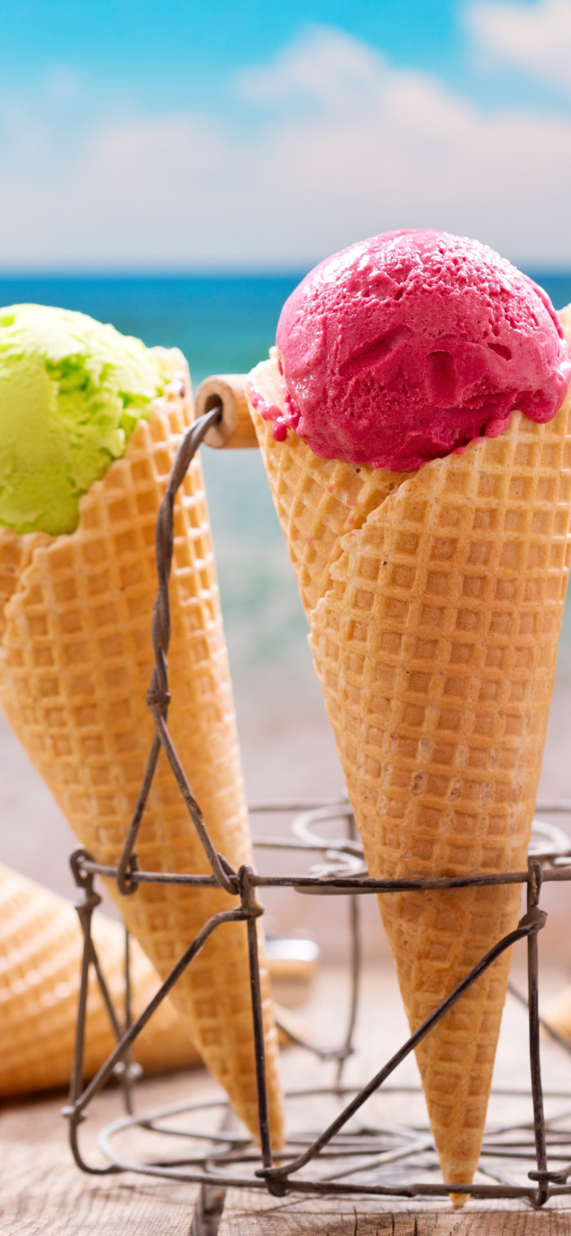 Download wallpaper 1125x2436 ice cream, waffle cones, summer, iphone x, 1125x2436 HD background, 5114