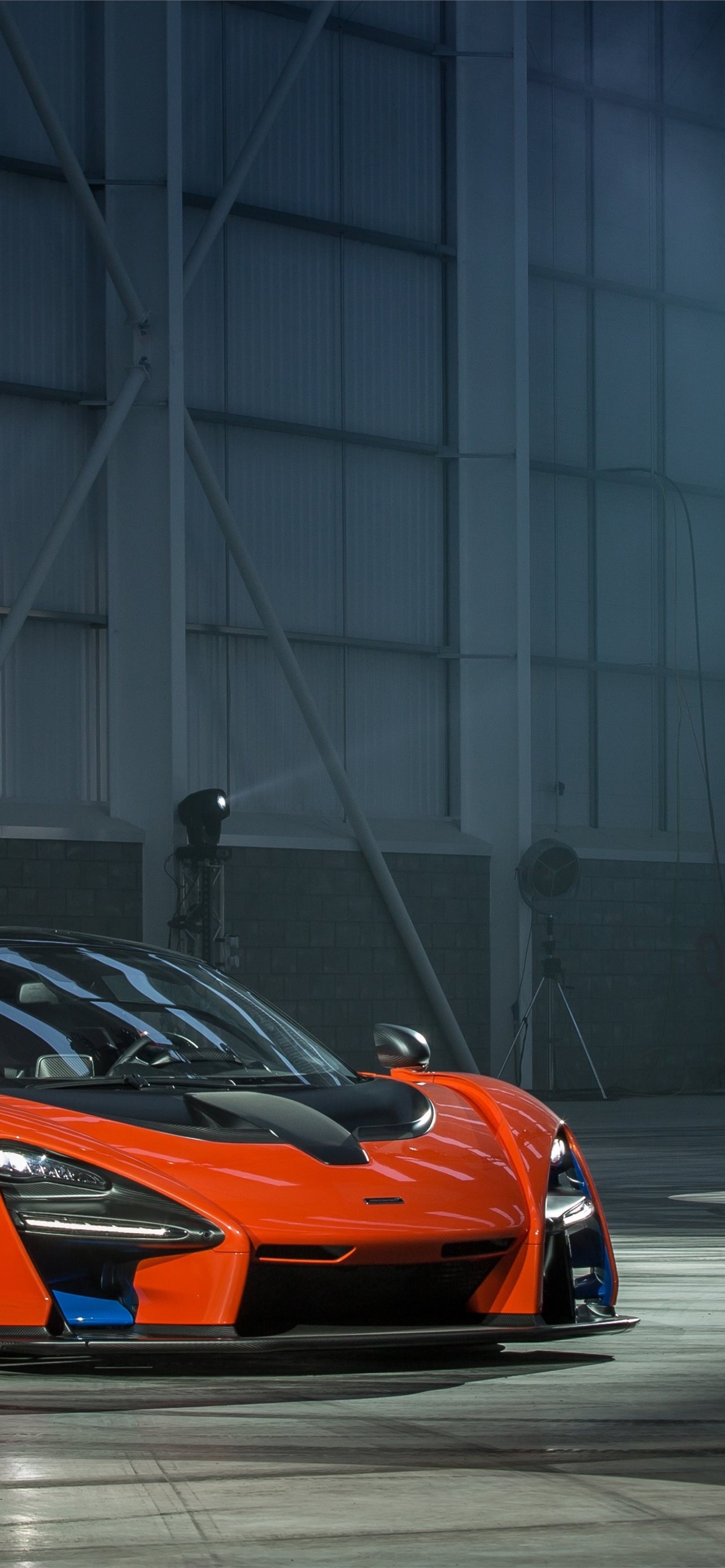 Mclaren Senna P15 Orange Garage Lights Supercar Ca. iPhone Wallpaper Free Download