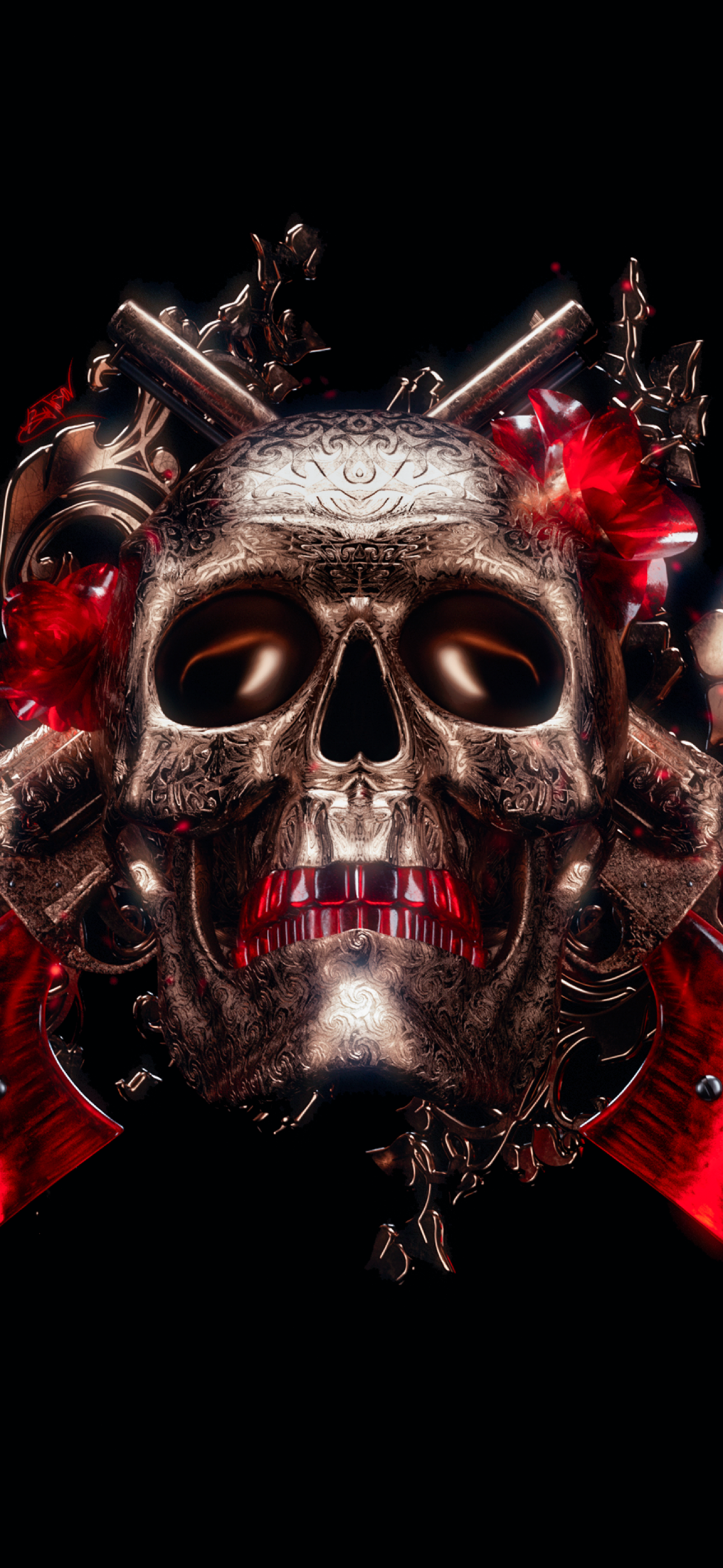 Skull Wallpaper 4K, 3D, Black background