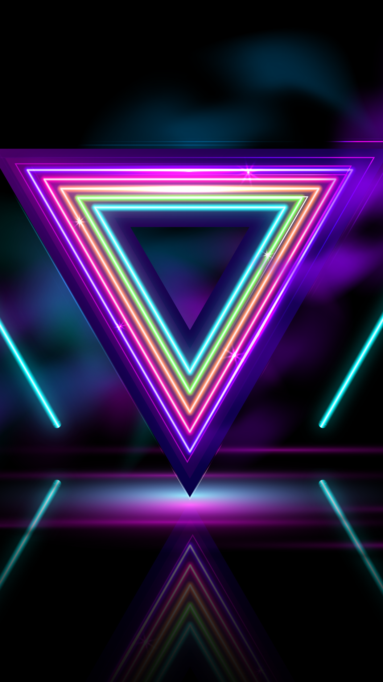 Triangles Wallpaper 4K, Neon colors, Neon glow