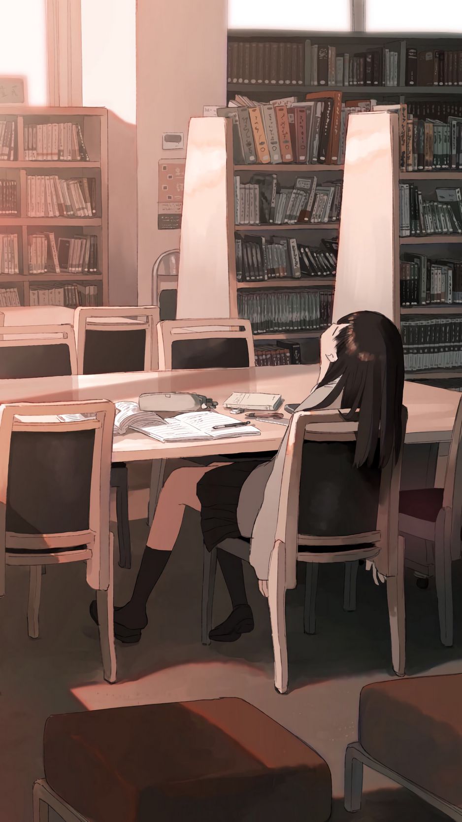 Download Wallpaper 938x1668 Girl, Library, Study, Anime Iphone 8 7 6s 6 For Parallax HD Background