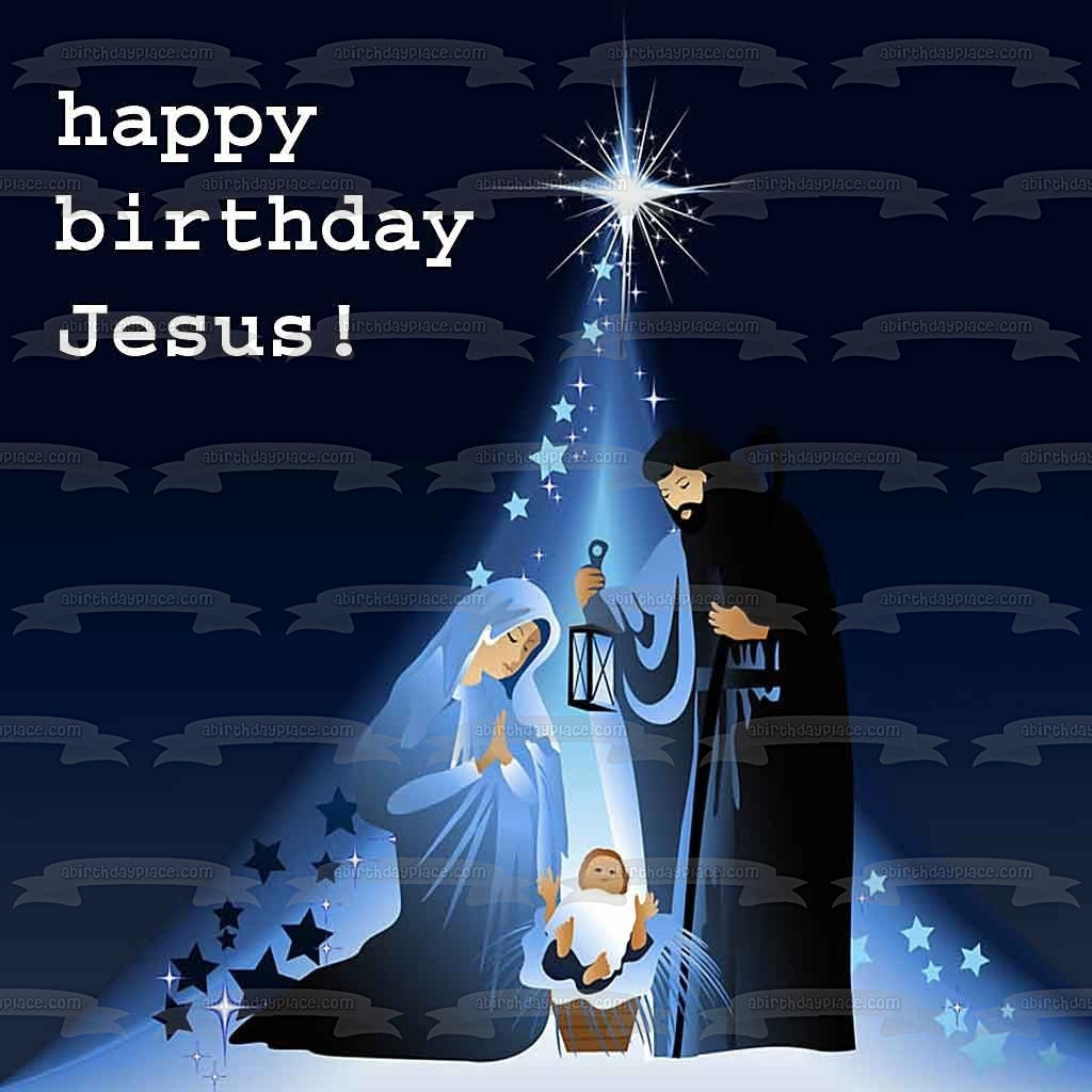 Happy Birthday Jesus Mary Joseph Baby Jesus Edible Cake Topper Image A
