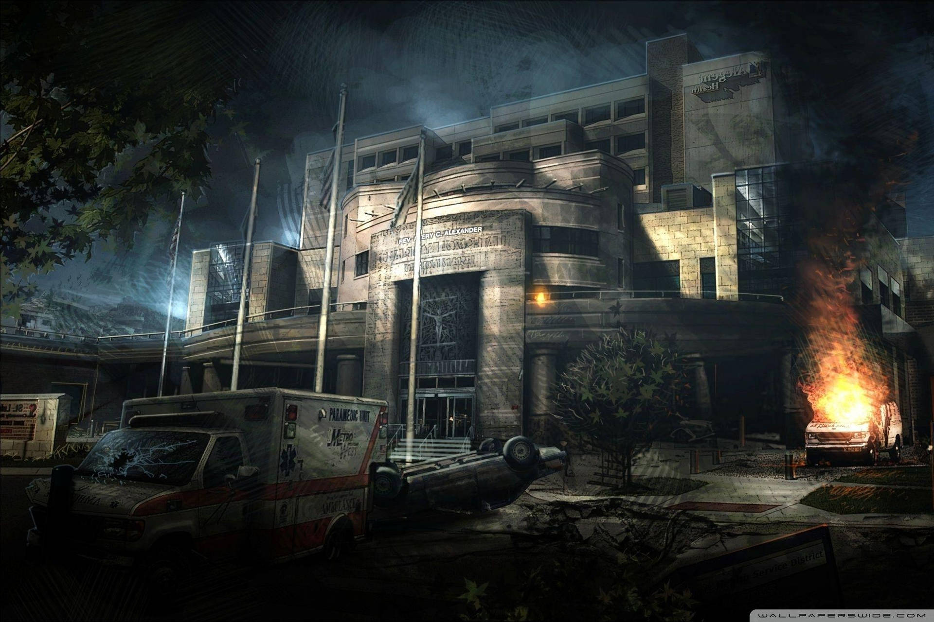 Download Abandoned Hospital Exterior Apocalypse Wallpaper