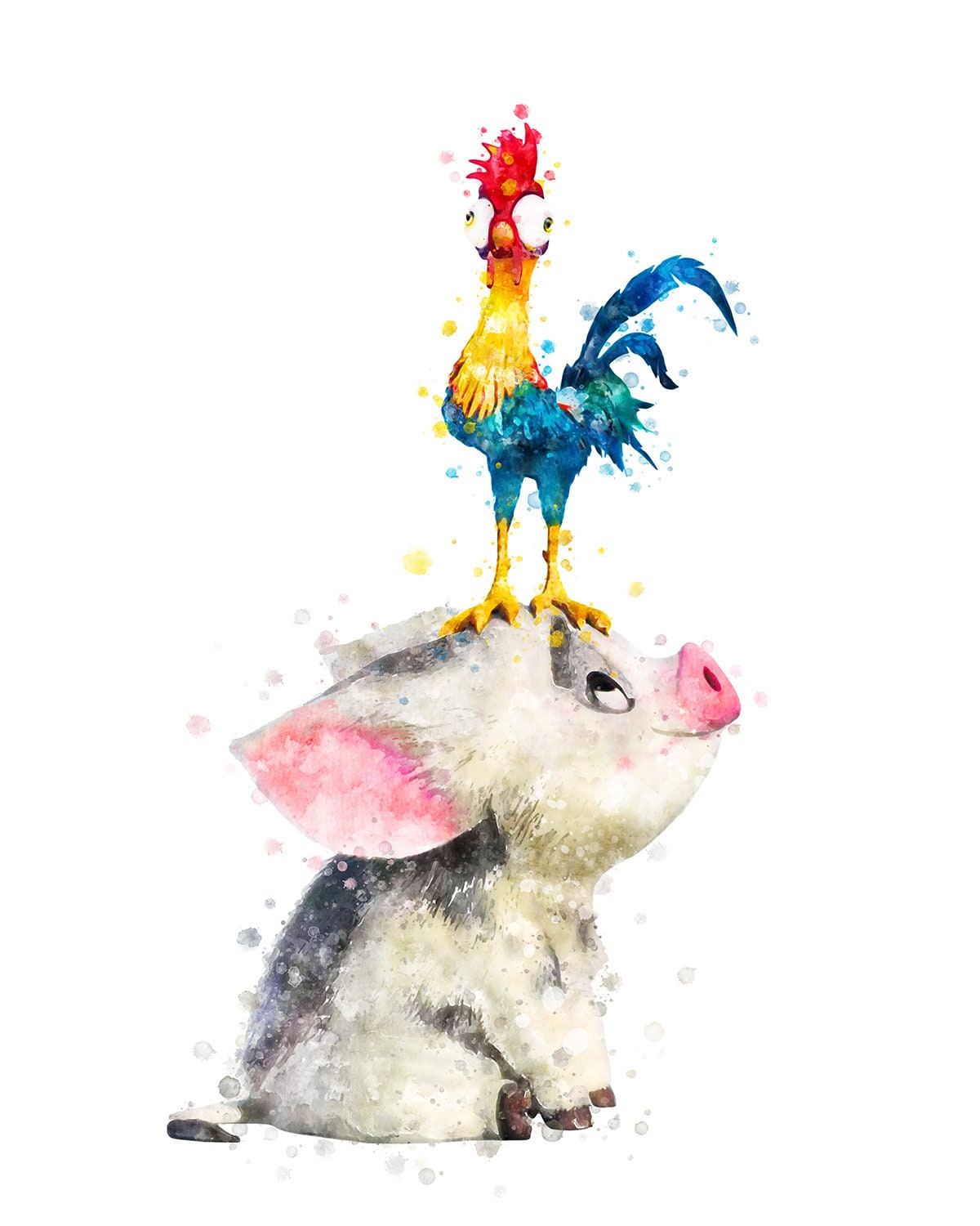 Pua and Hei Hei Print Princess Moana Watercolor (Download Now)