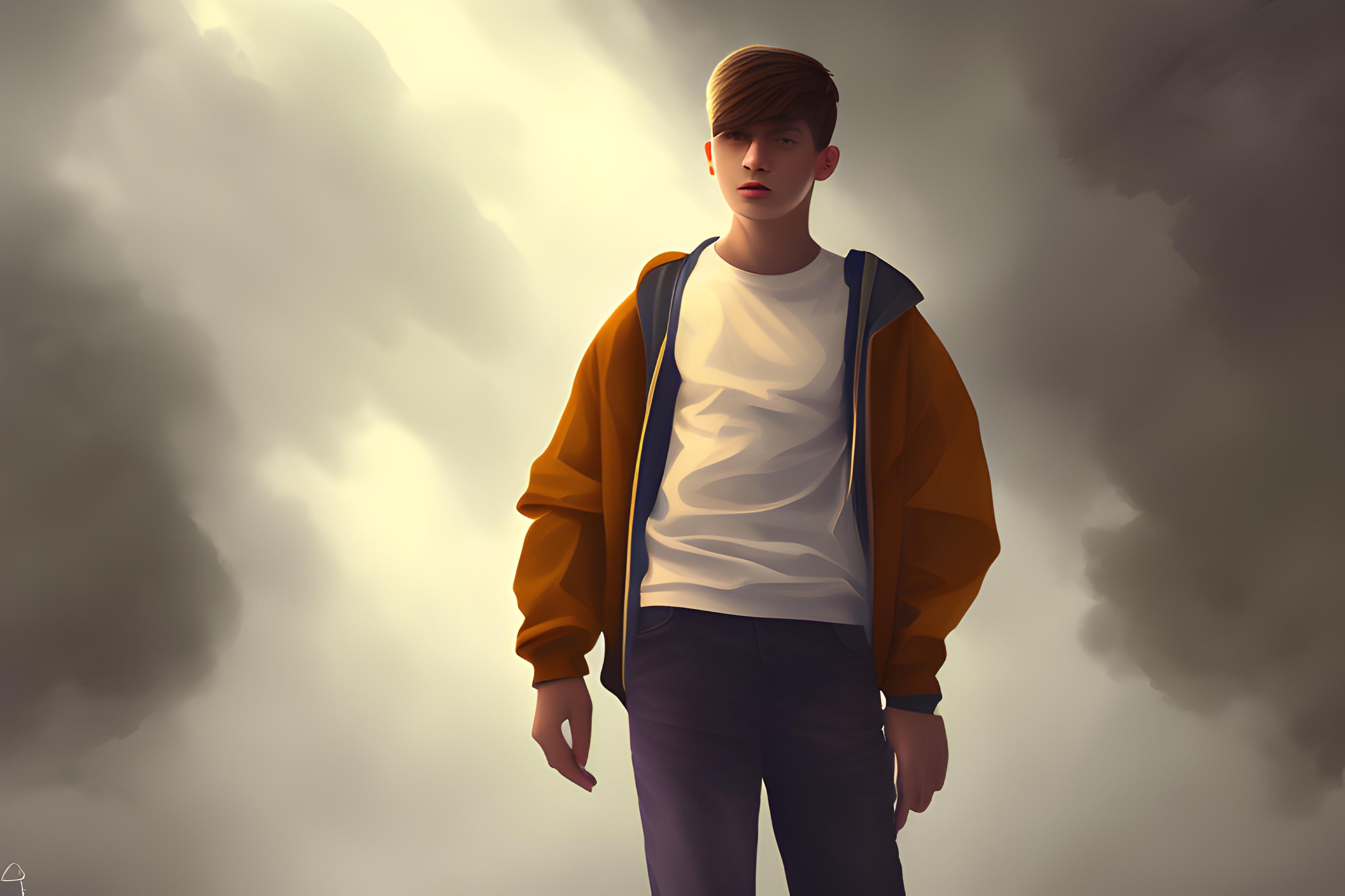 a teen age boy looks good he's carring