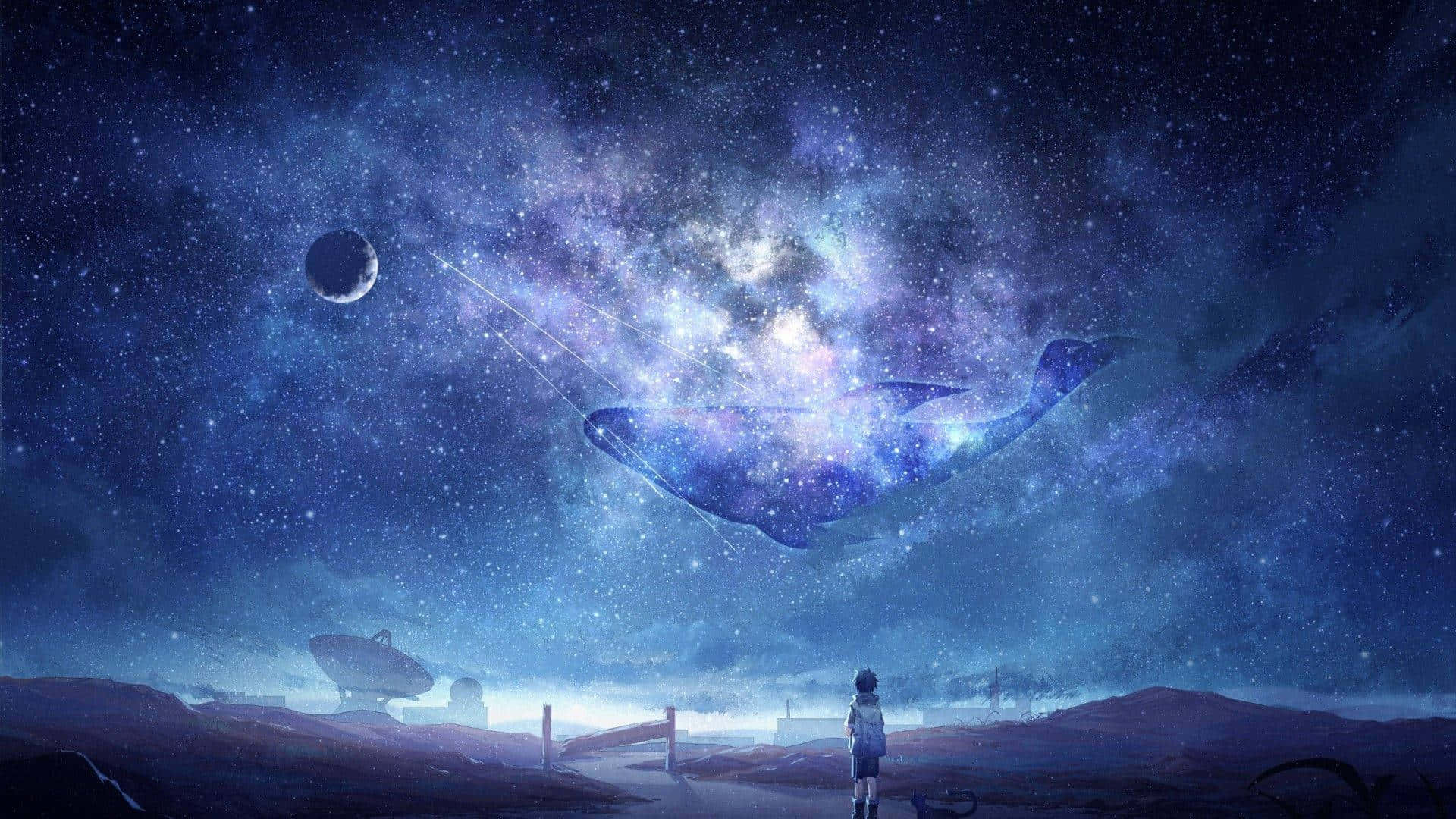 Download Sky With Floating Whale Night Anime Wallpaper