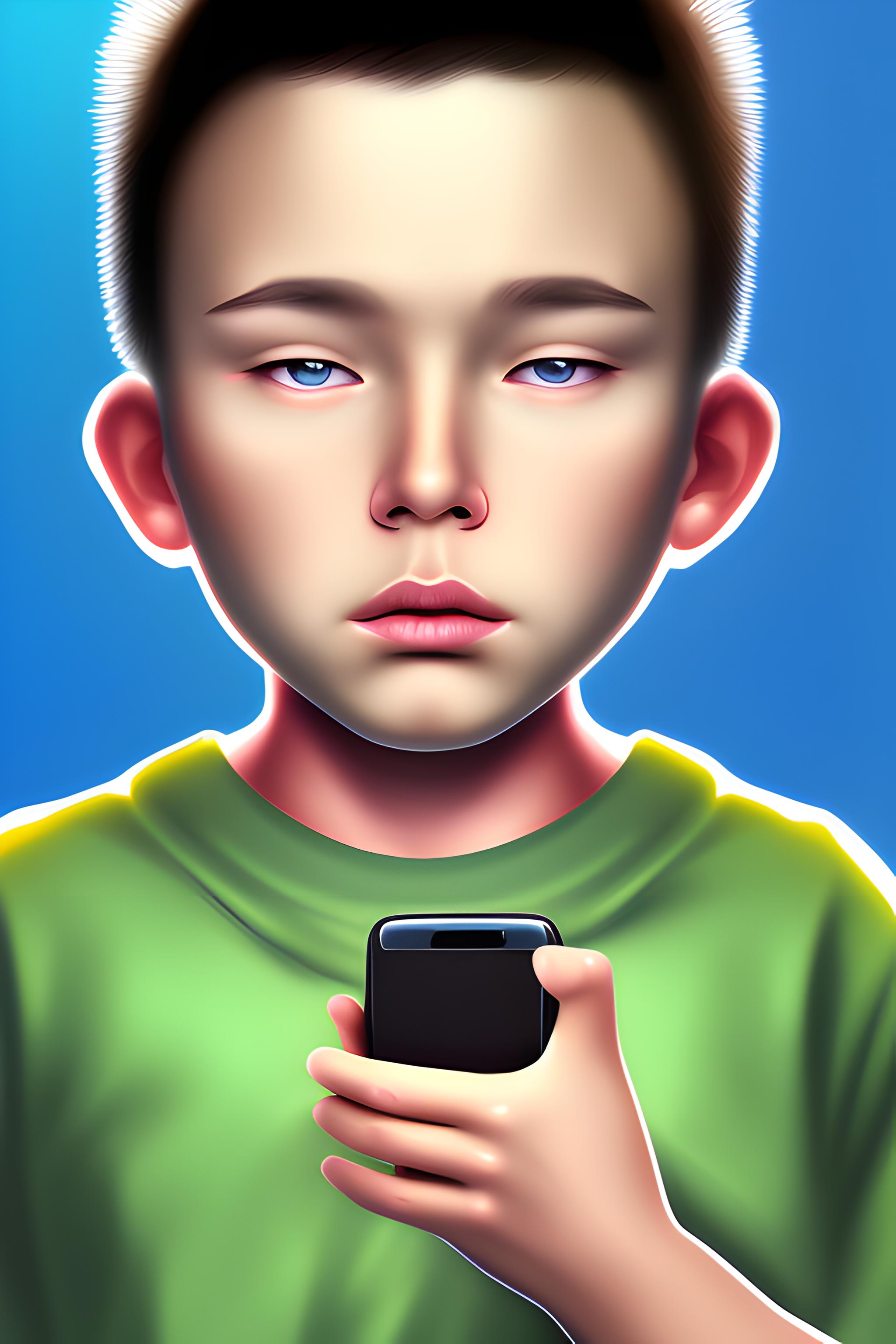 Boy with mobile sad hidden face sad background