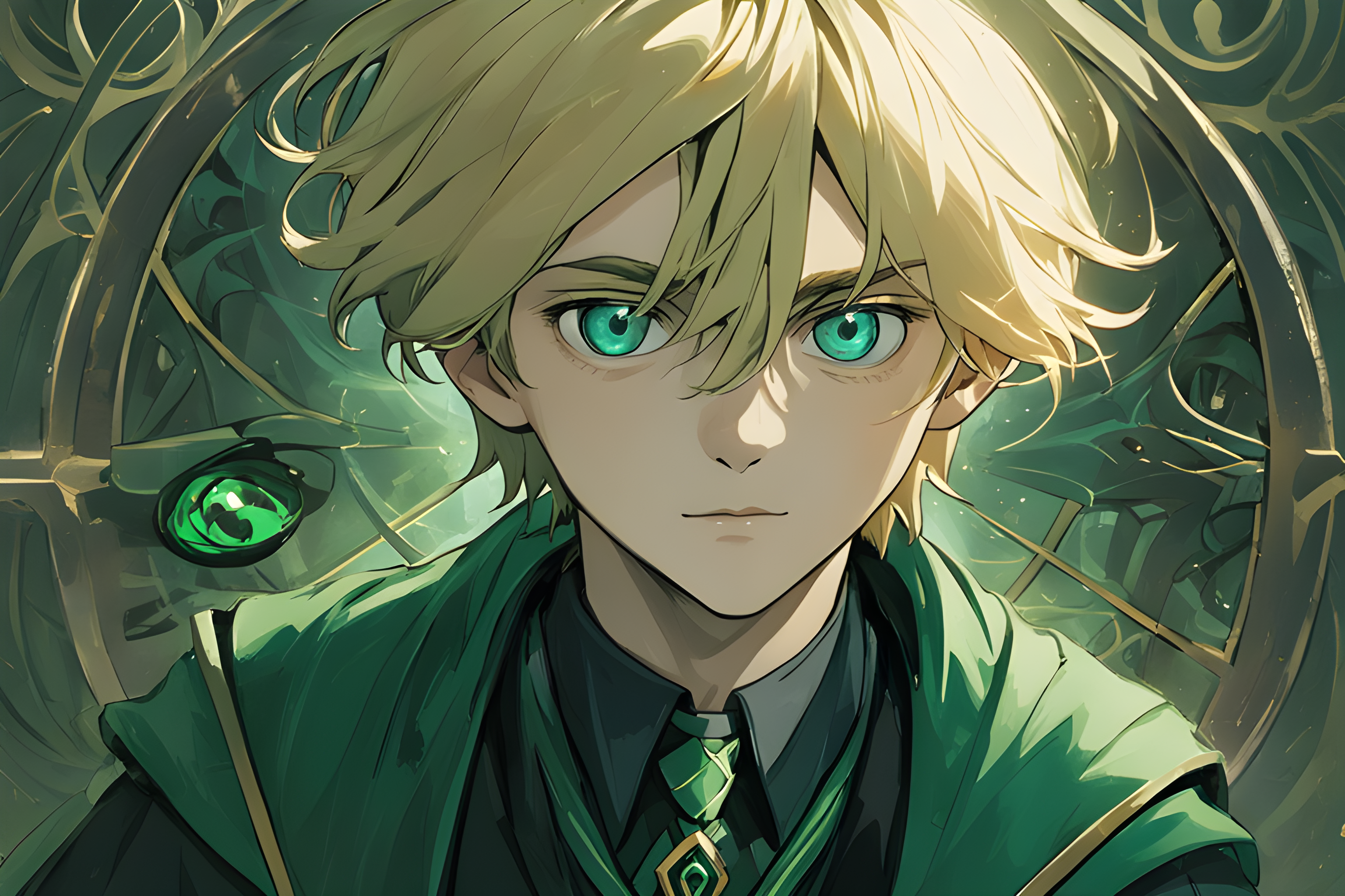 Ai art, blonde hair, green