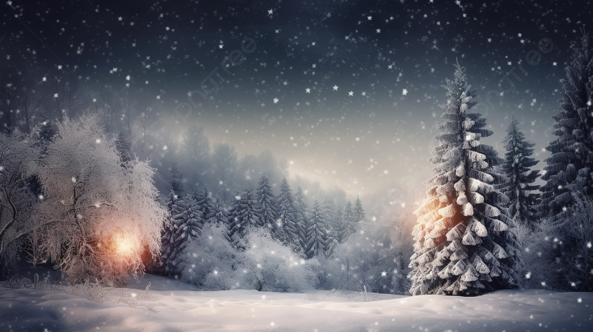 Beautiful Dark Scene With Snow Falling Over Forest Trees Background, Christmas Snow Picture Free, Christmas, Snow Background Image And Wallpaper for Free Download