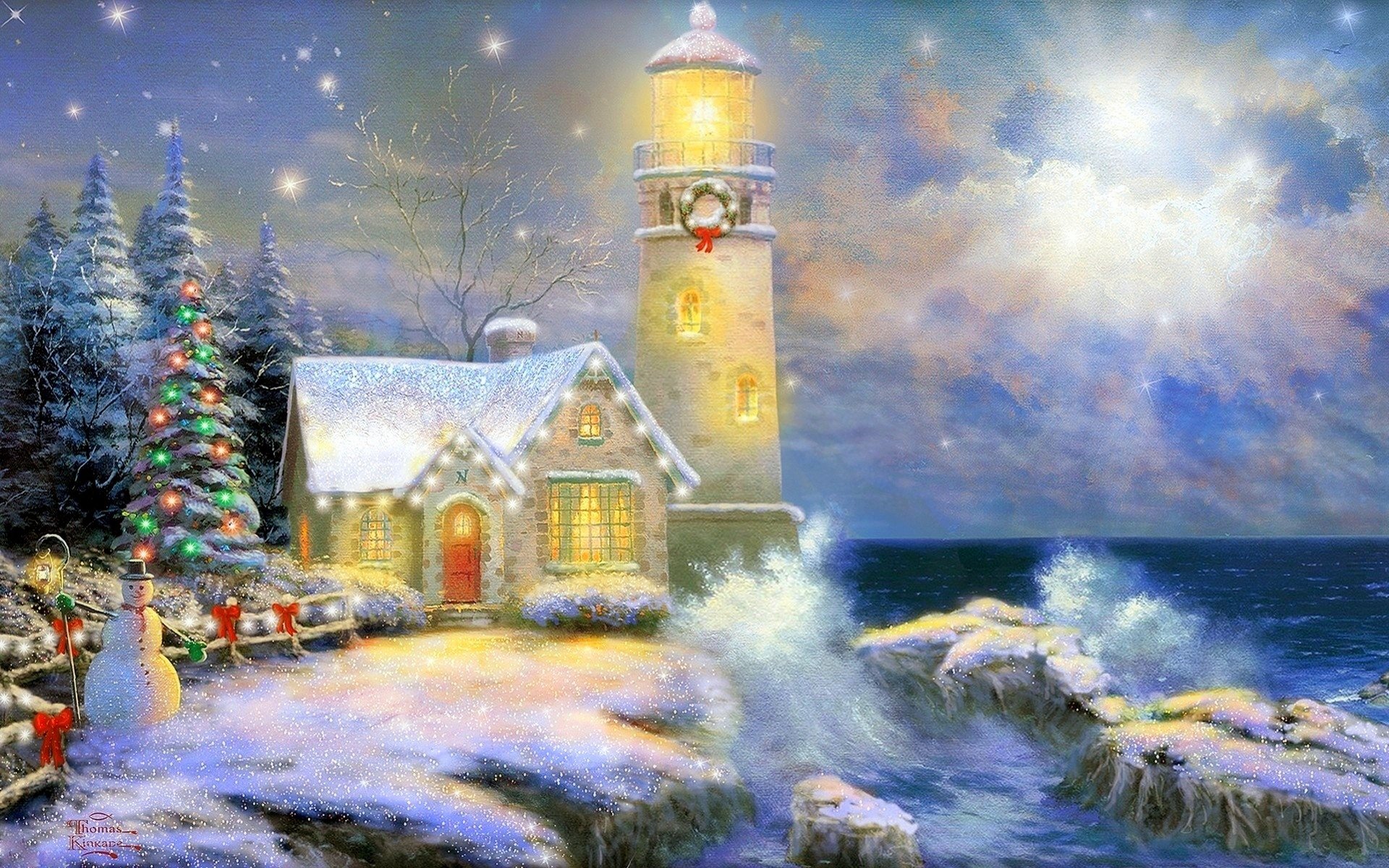 Christmas Lighthouse wallpaperx1200