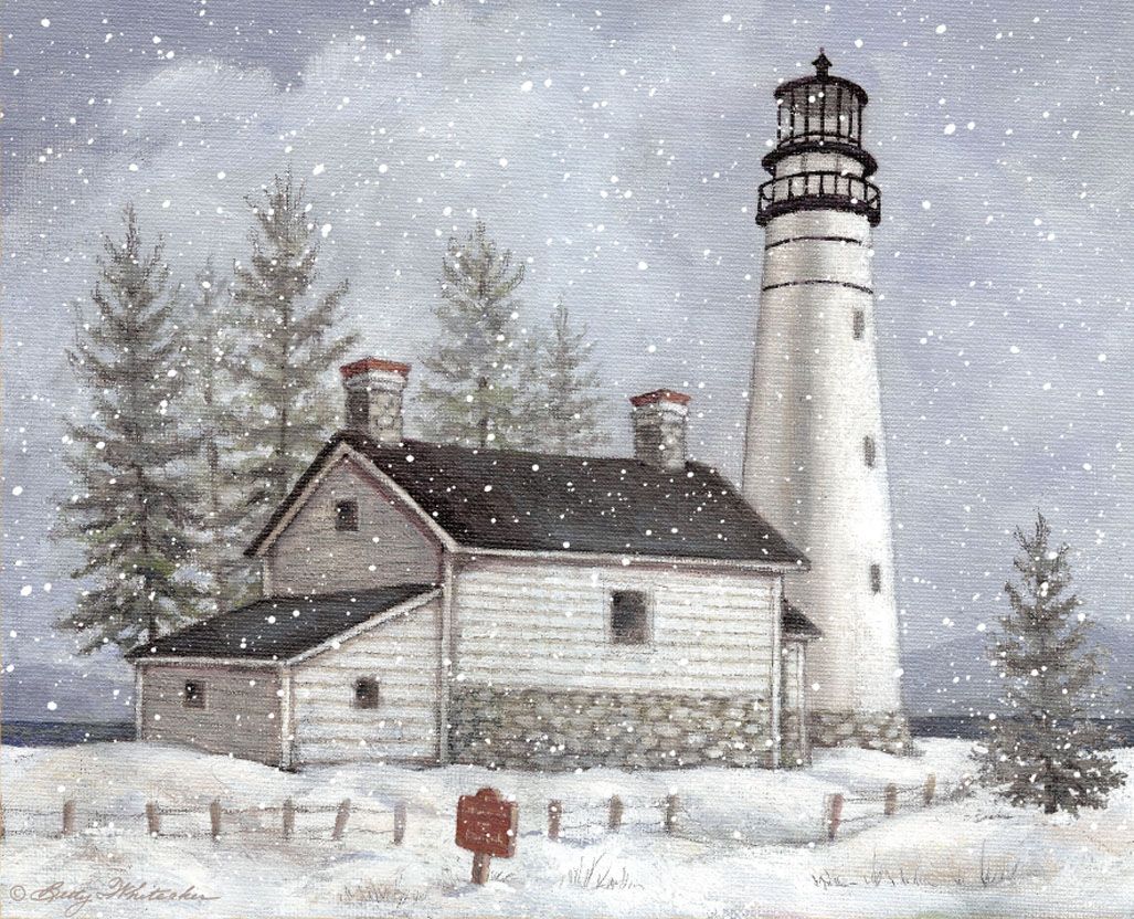 January 2014 Lang.com desktop wallpaper. Lighthouse painting, Winter painting, Lighthouse art
