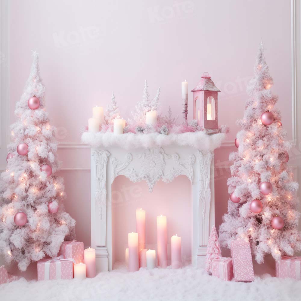 Kate Pink Christmas Tree Fireplace Backdrop Designed