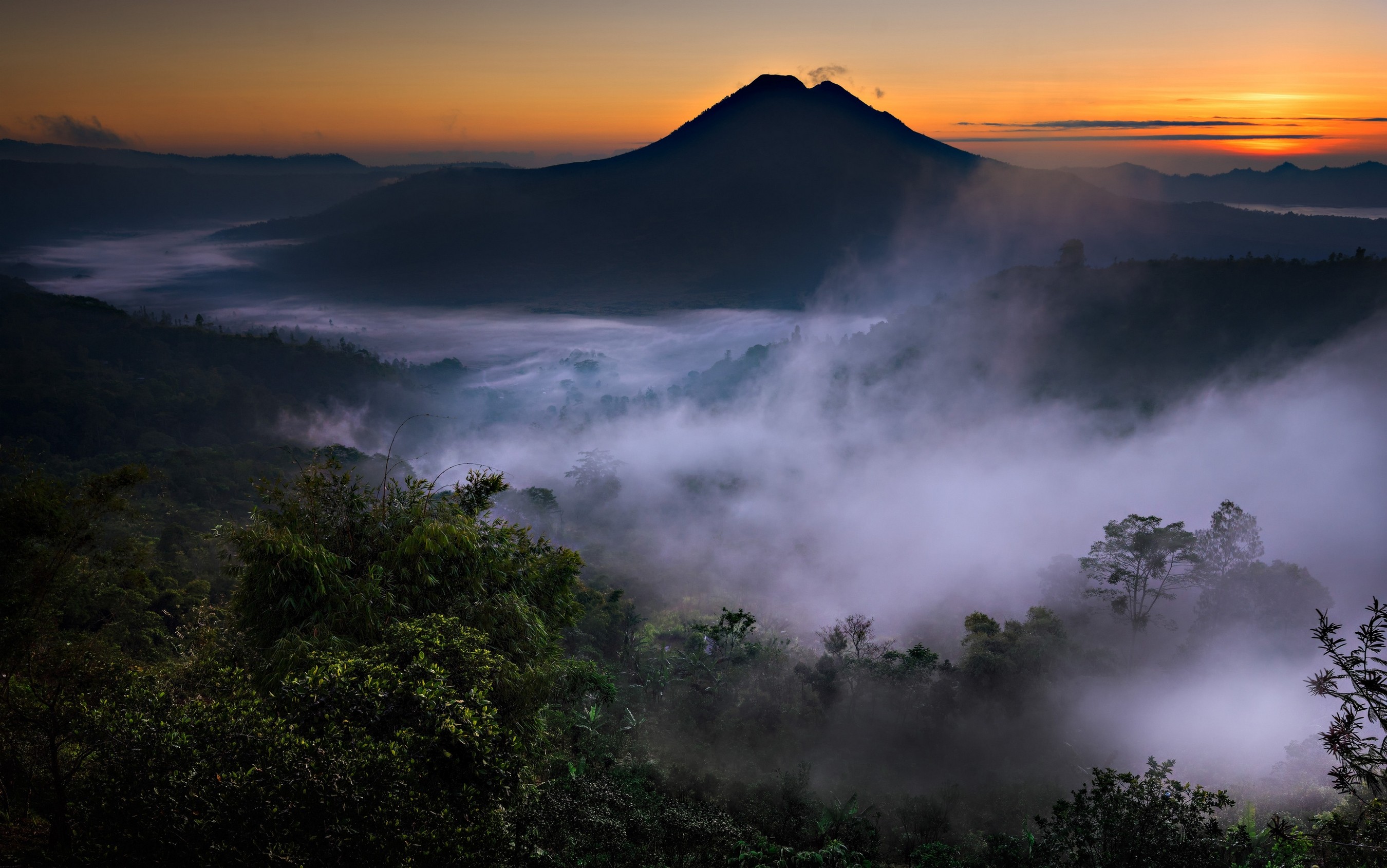 nature, mountain, forest, volcano, mist, valley (2700x1690px) on Wallls.com