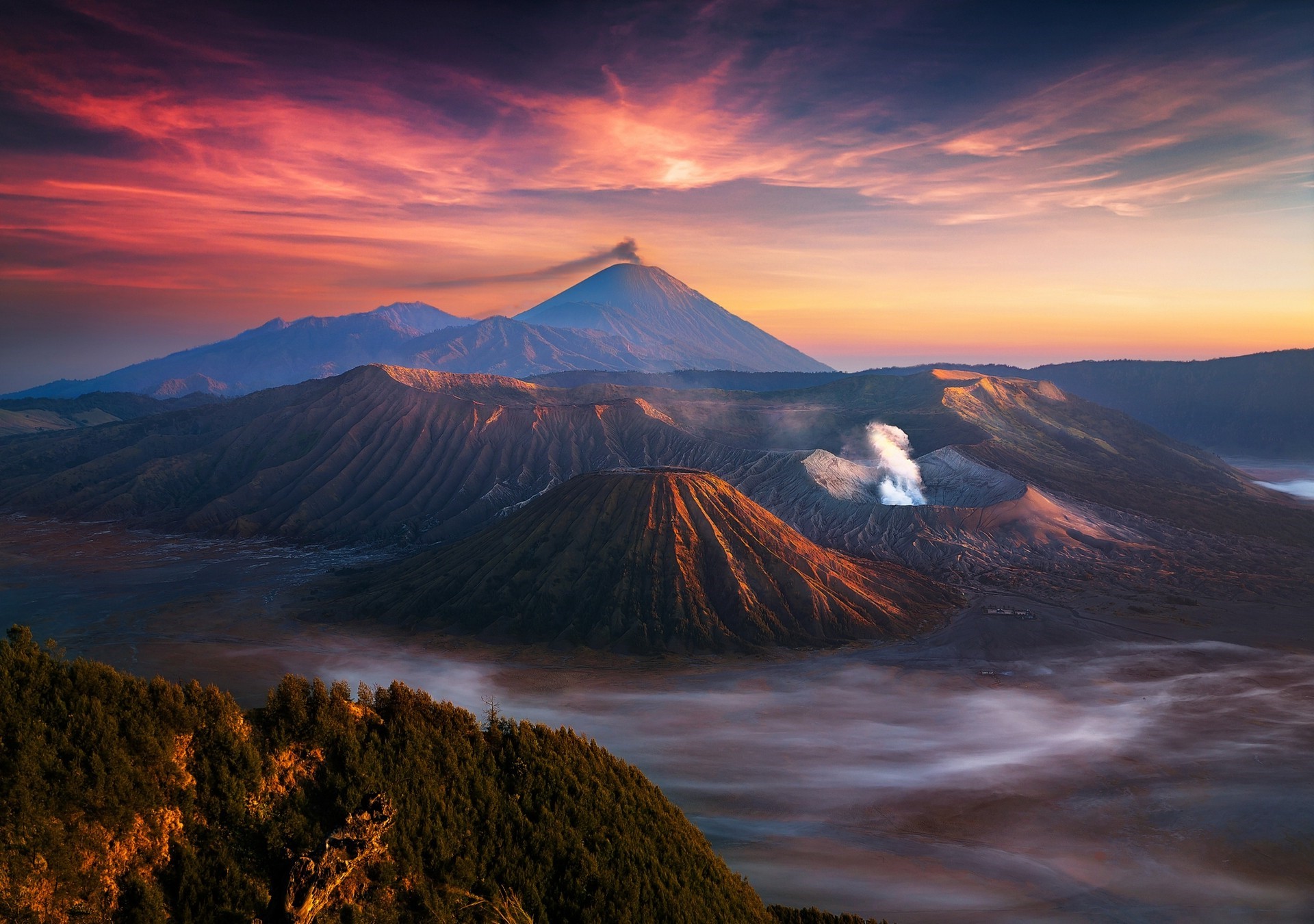 nature landscape mountain volcano indonesia sunrise mist wallpaper