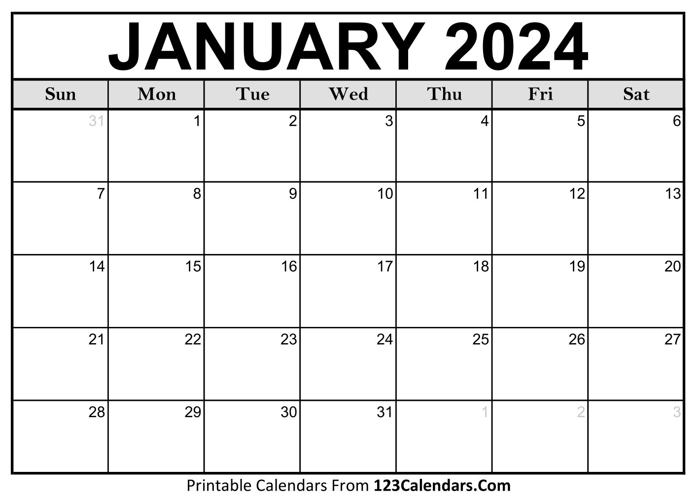 Printable January 2024 Calendar