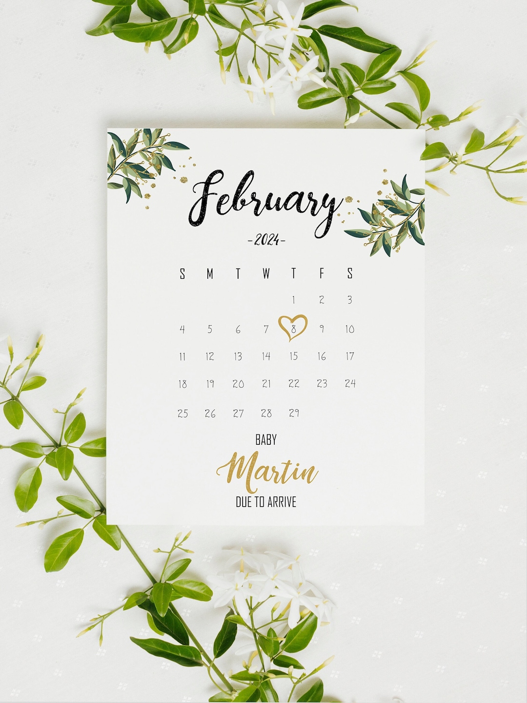 FEBRUARY 2024 Custom PREGNANCY ANNOUNCEMENT Calendar Social
