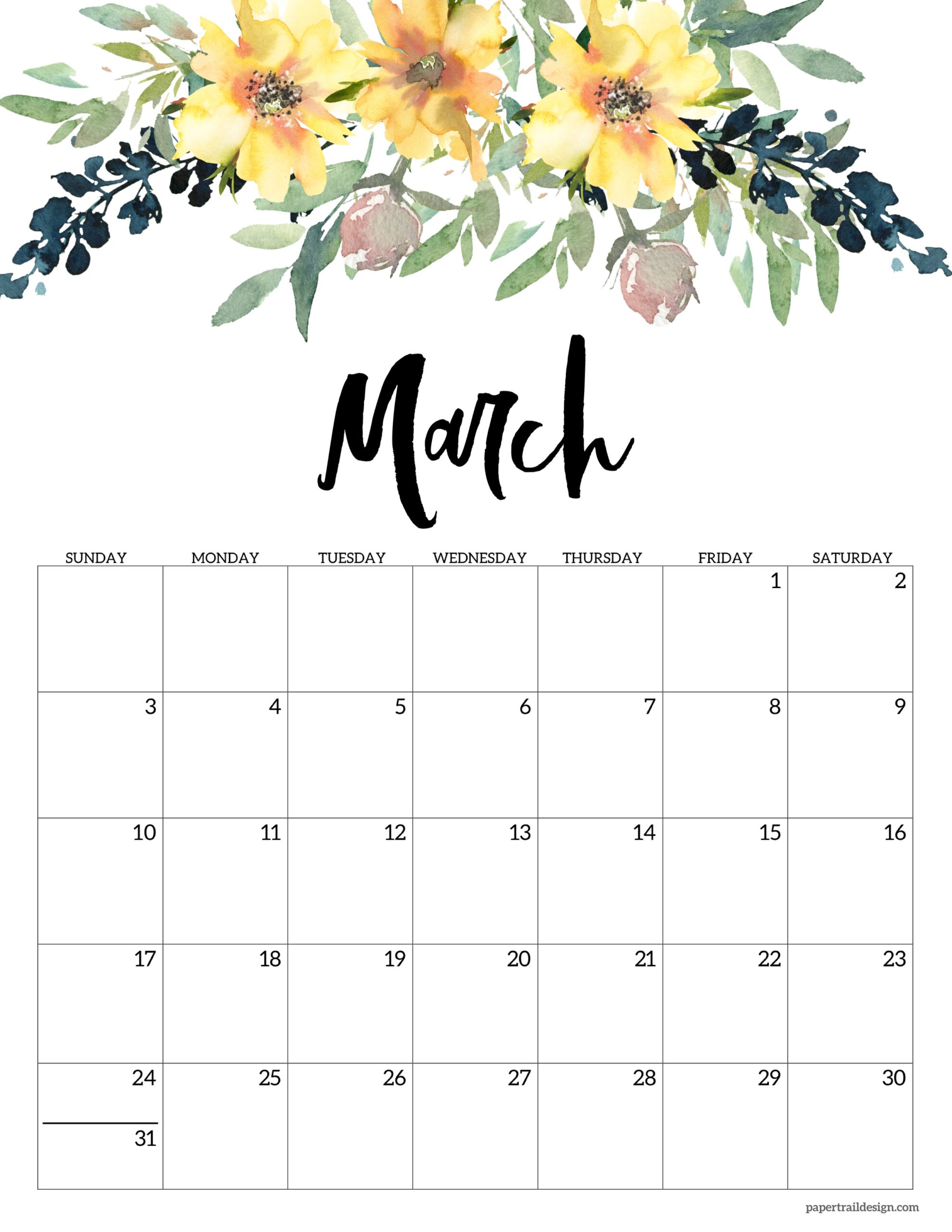 Floral Calendar Printable Trail Design