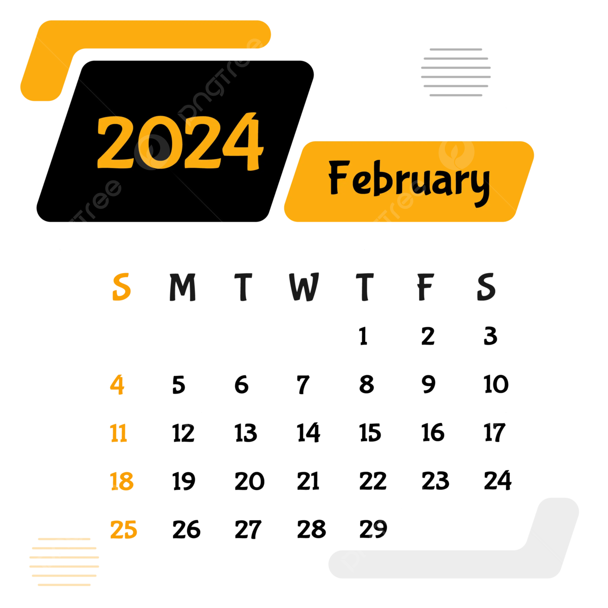 February 2024 Calendar Design Vector, February February 2024 Calendar, Calendar 2024 PNG and Vector with Transparent Background for Free Download