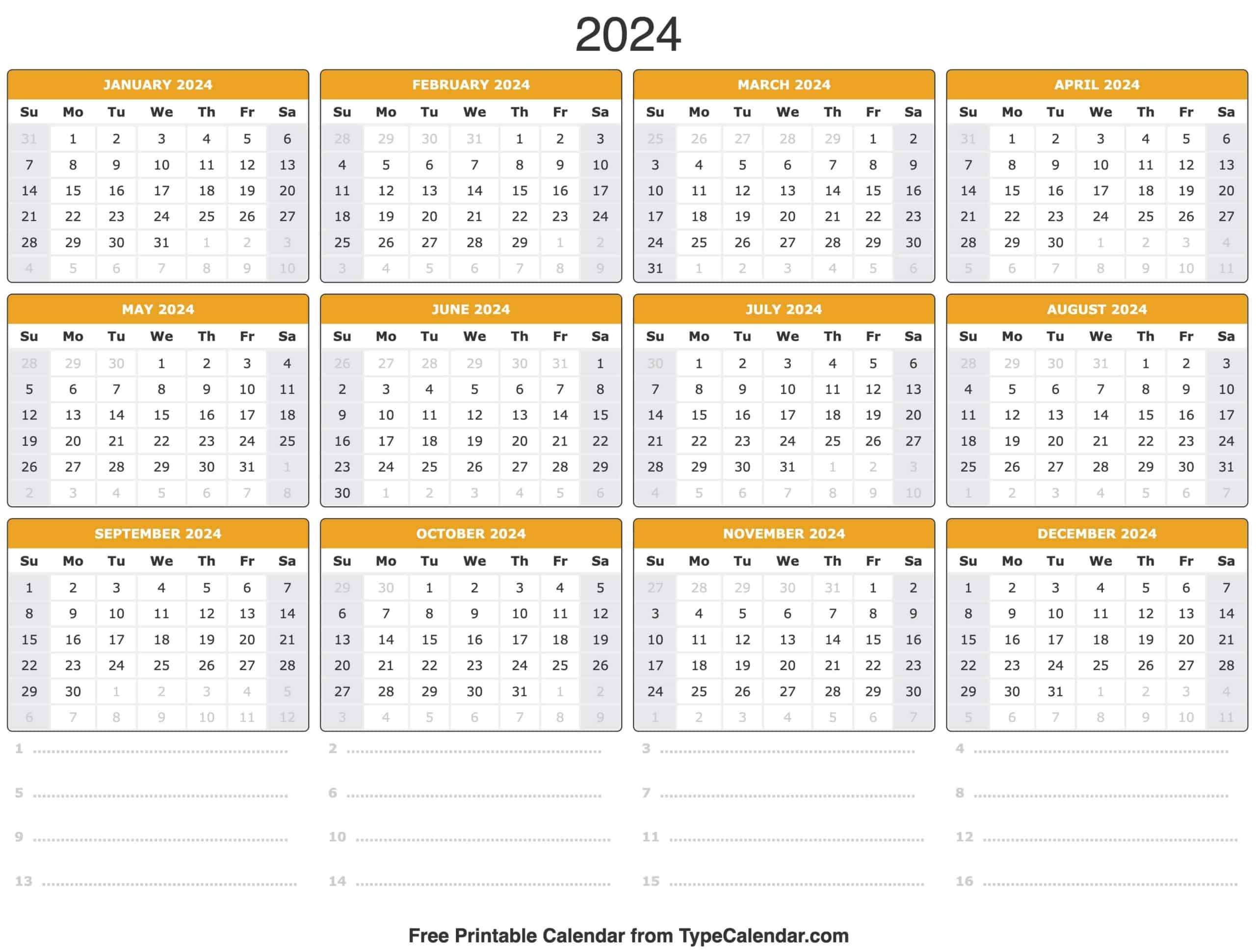 2024 Calendar: Free Printable Calendar With Holidays