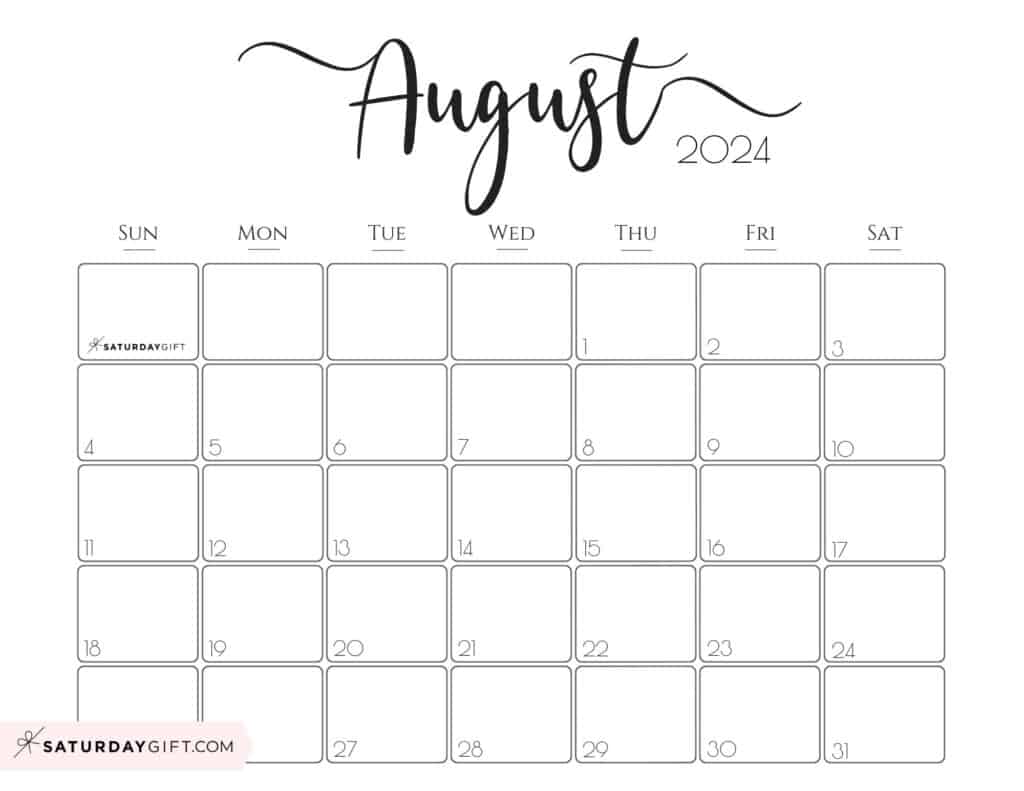 Elegant Printable Calendar 2024 SaturdayGift' Favorite