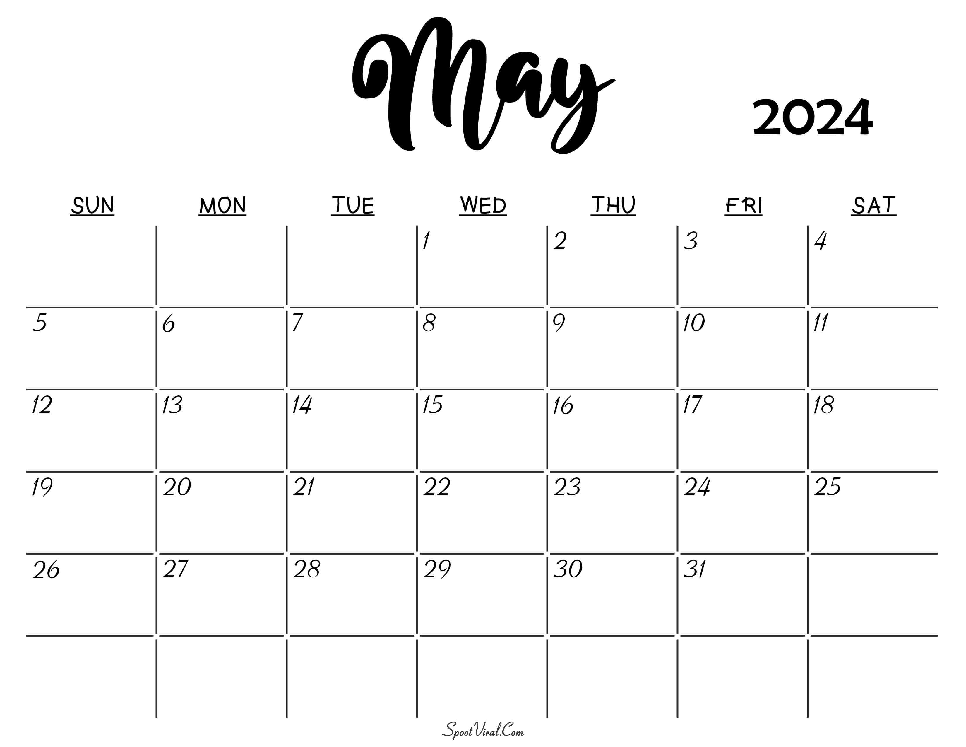 Free May 2024 Calendar Printable