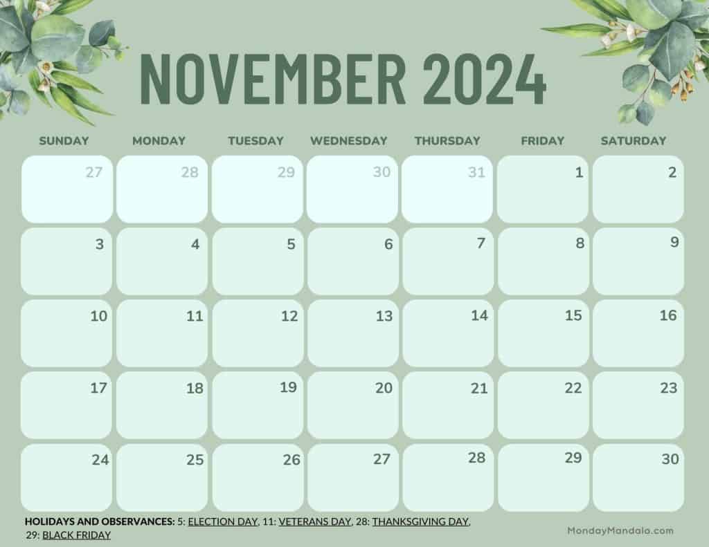 November 2024 Calendars (52 Free Printable PDFs)