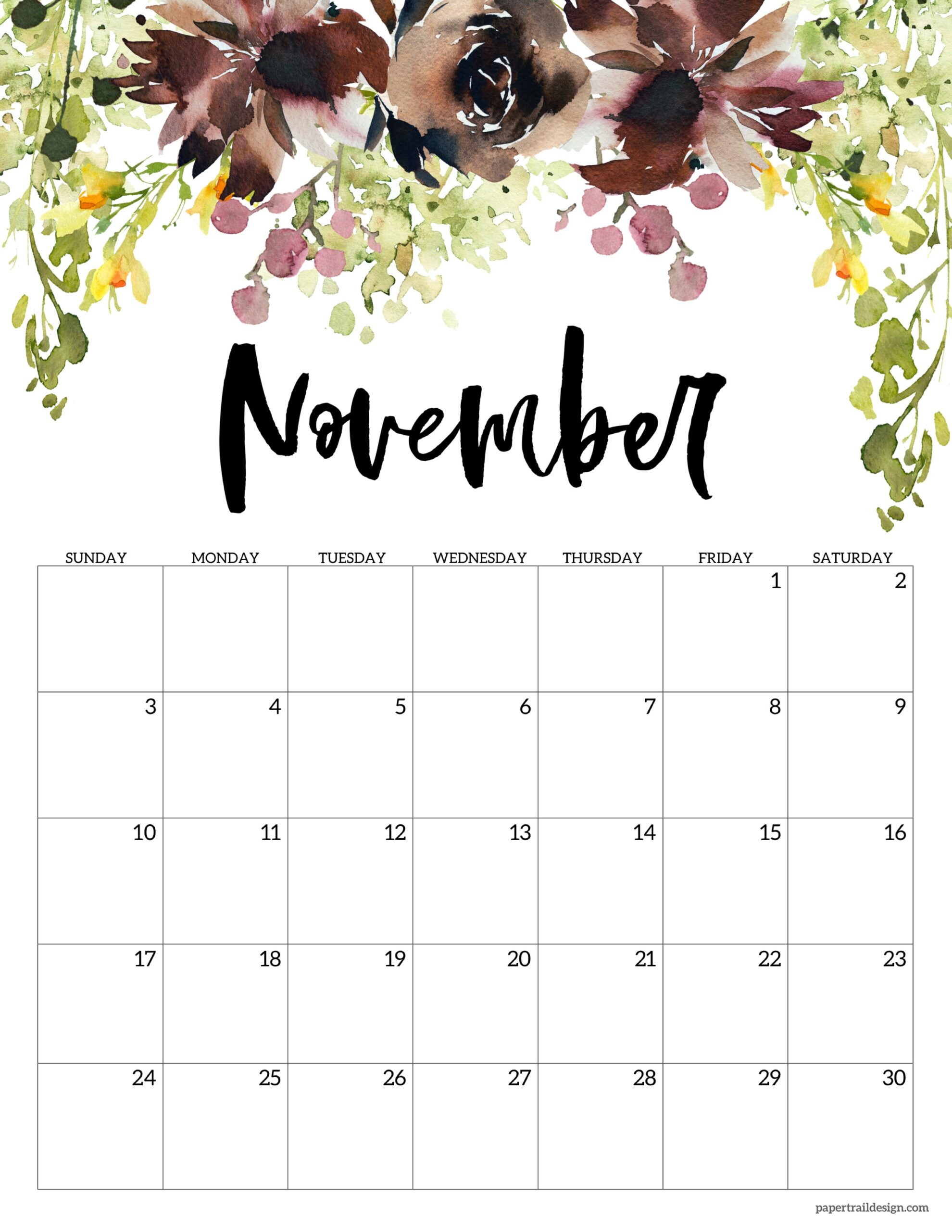 2024 Floral Calendar Printable Trail Design