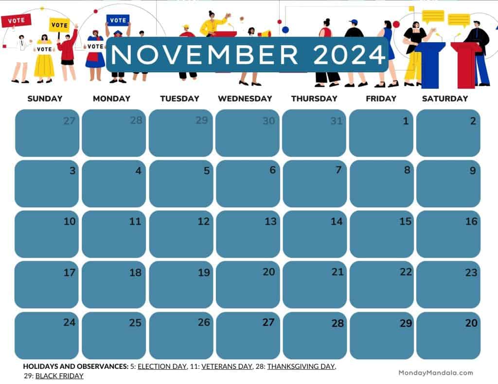 November 2024 Calendars (52 Free Printable PDFs)