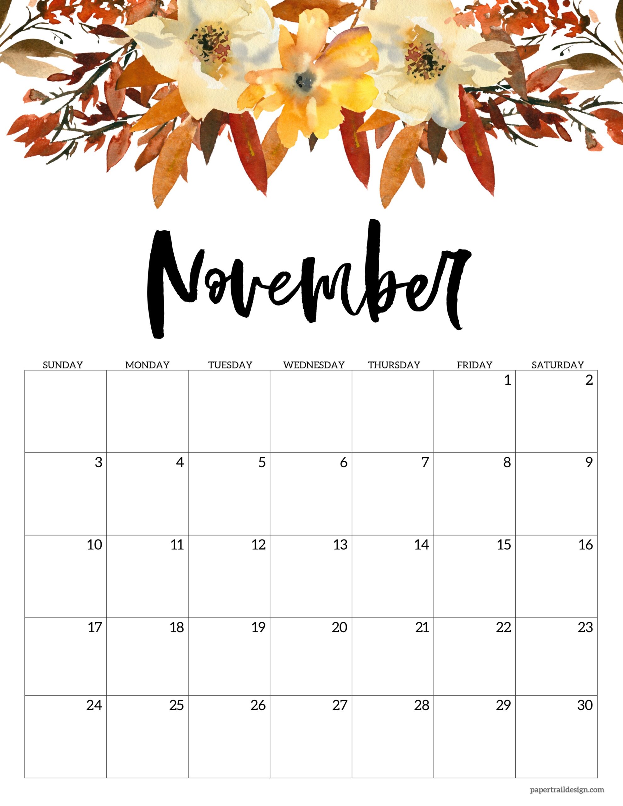 Floral Calendar Printable Trail Design