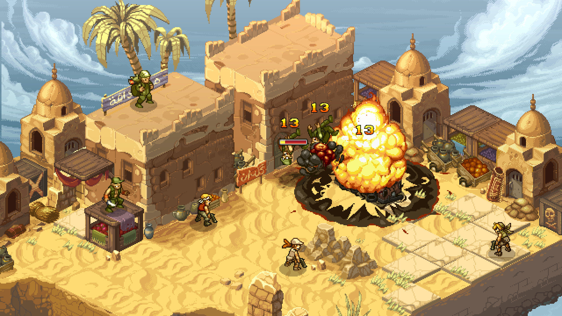Metal Slug Tactics gameplay footage shows off its chunky sprites and vivid background