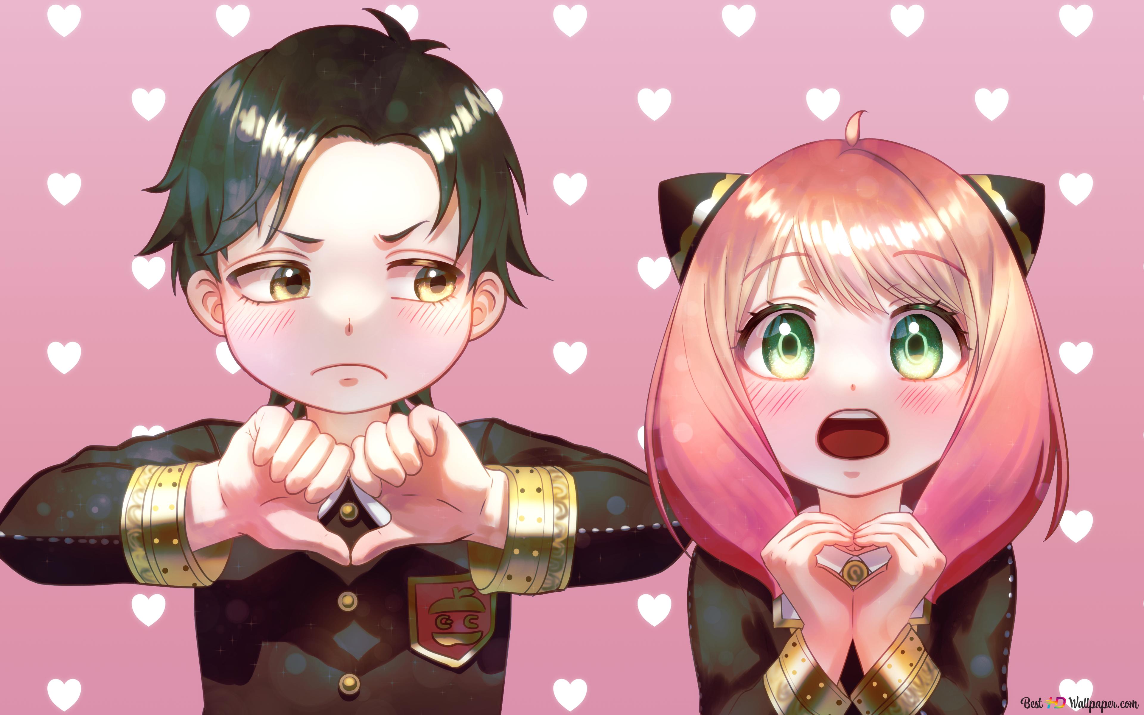 Spy x Family and Damian doing heart sign 4K wallpaper download