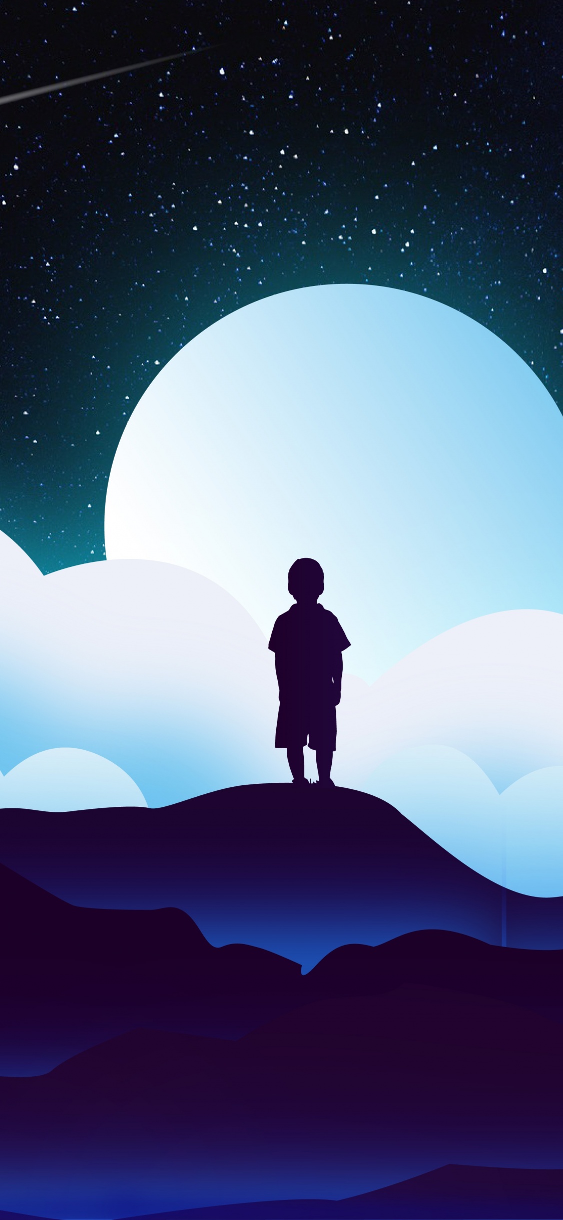 Boy Wallpaper 4K, Silhouette, Kid, Alone, Moon
