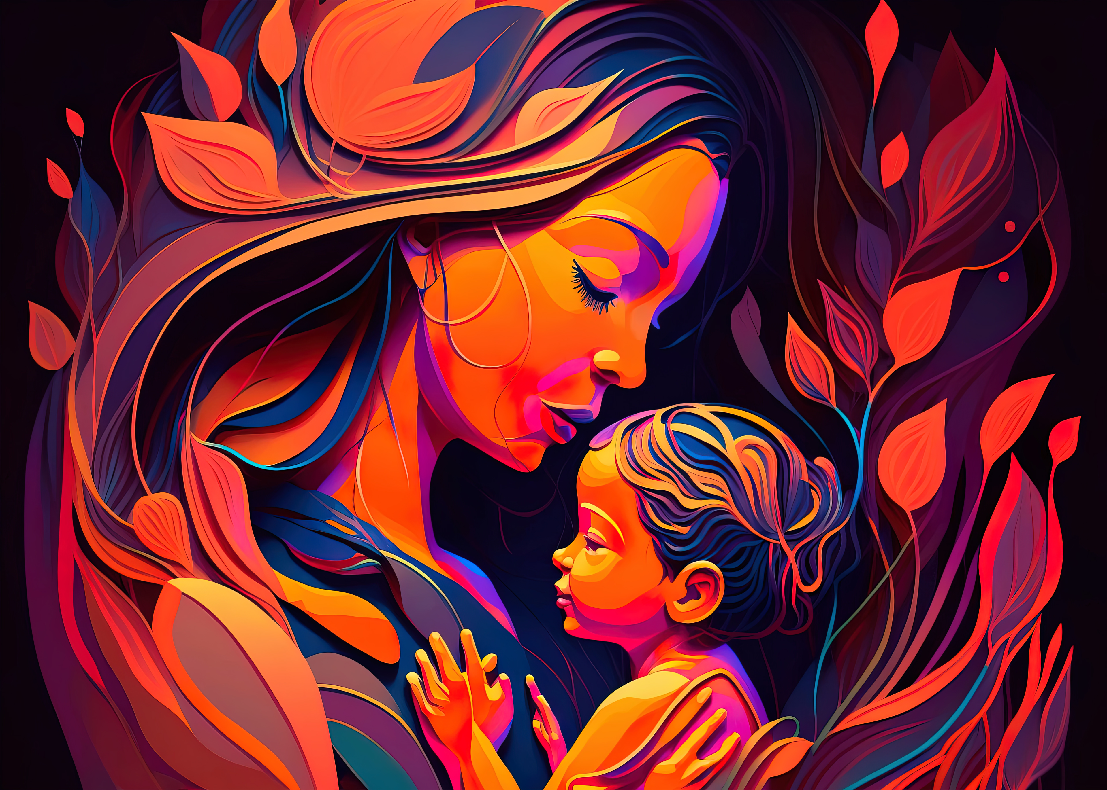 Mother's Day Wallpaper 4K, Child, Mother, AI art, Mom