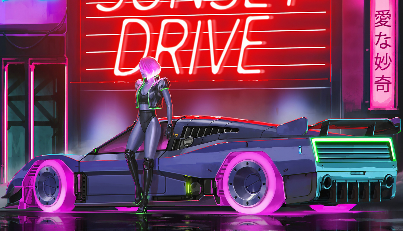 Sunset Drive Synthwave 4k
