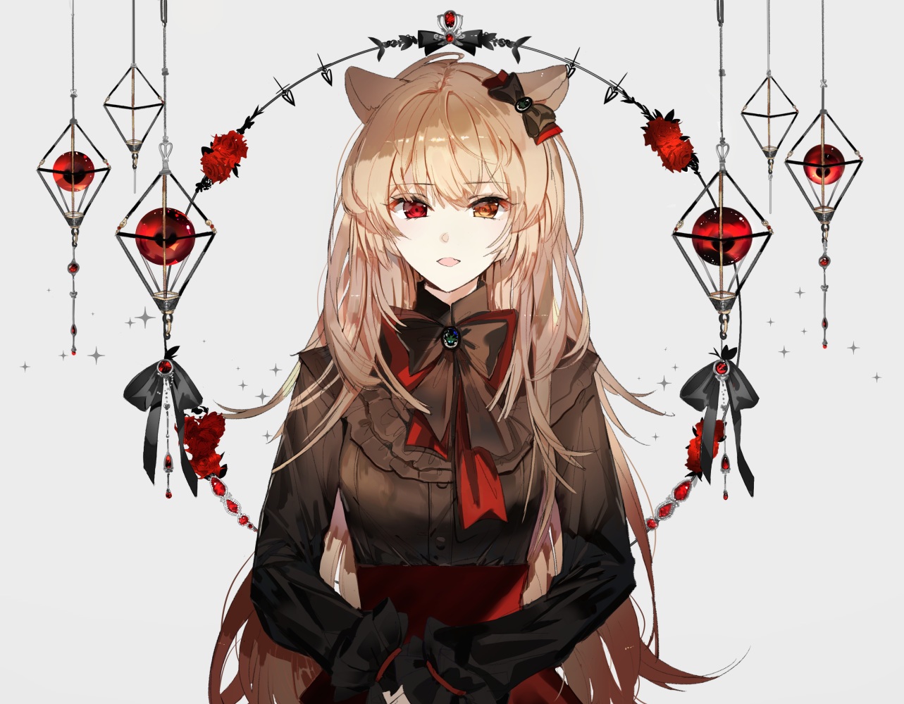 Animal Ears Bicolored Eyes Blonde Hair Bow Flowers Goth Loli Lolita Fashion Long Hair Naru (ul) Original Ribbons. Konachan.net.com Anime Wallpaper