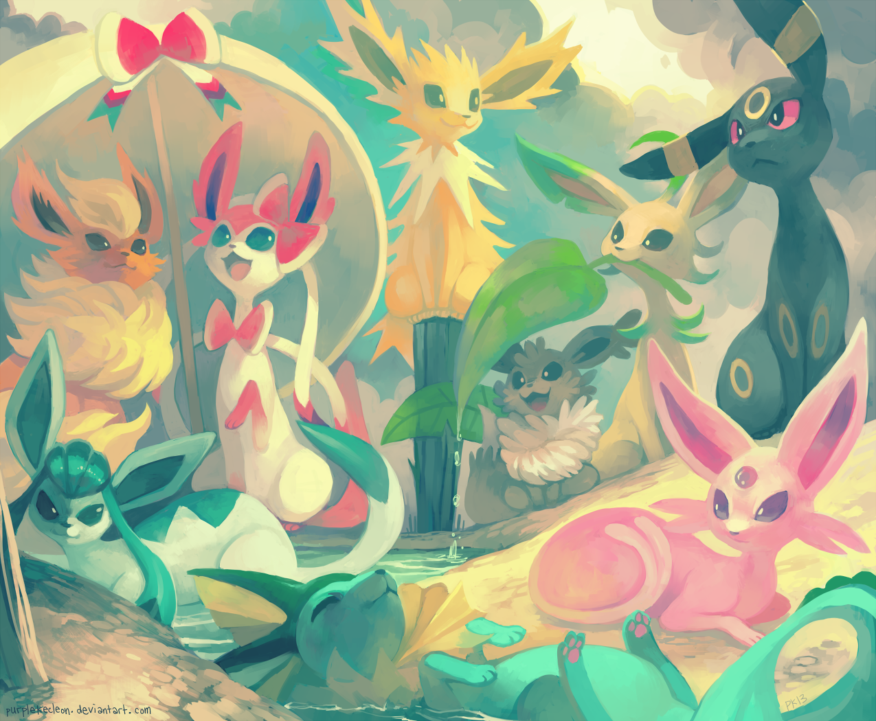 eevee, sylveon, umbreon, glaceon, vaporeon, and 4 more (pokemon) drawn